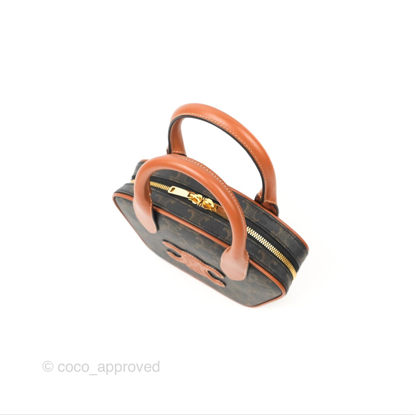 Celine Mini Bowling Bag Triomphe Canvas Tan Calfskin