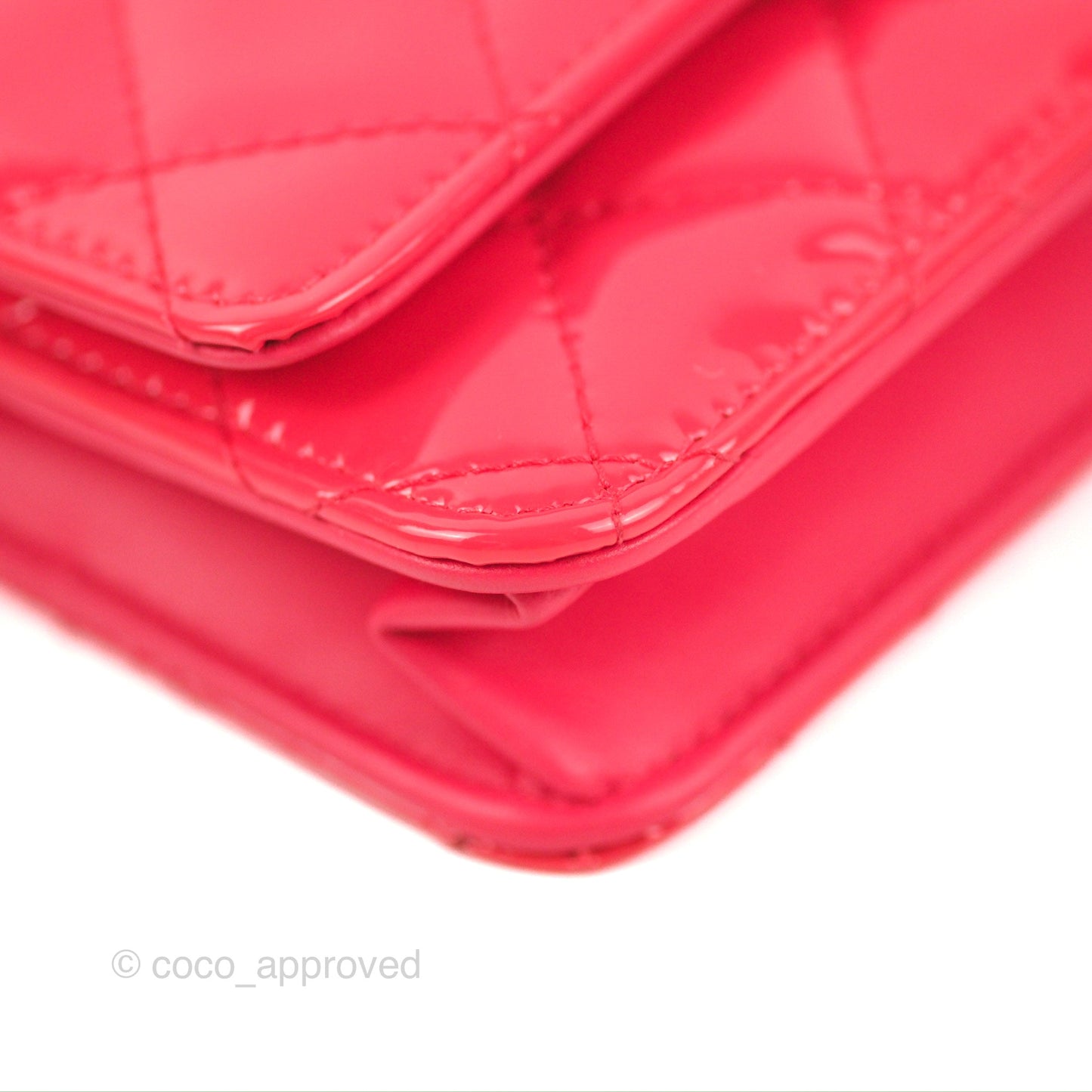 Chanel Quilted Classic Wallet on Chain WOC Pink Patent Silver Hardware