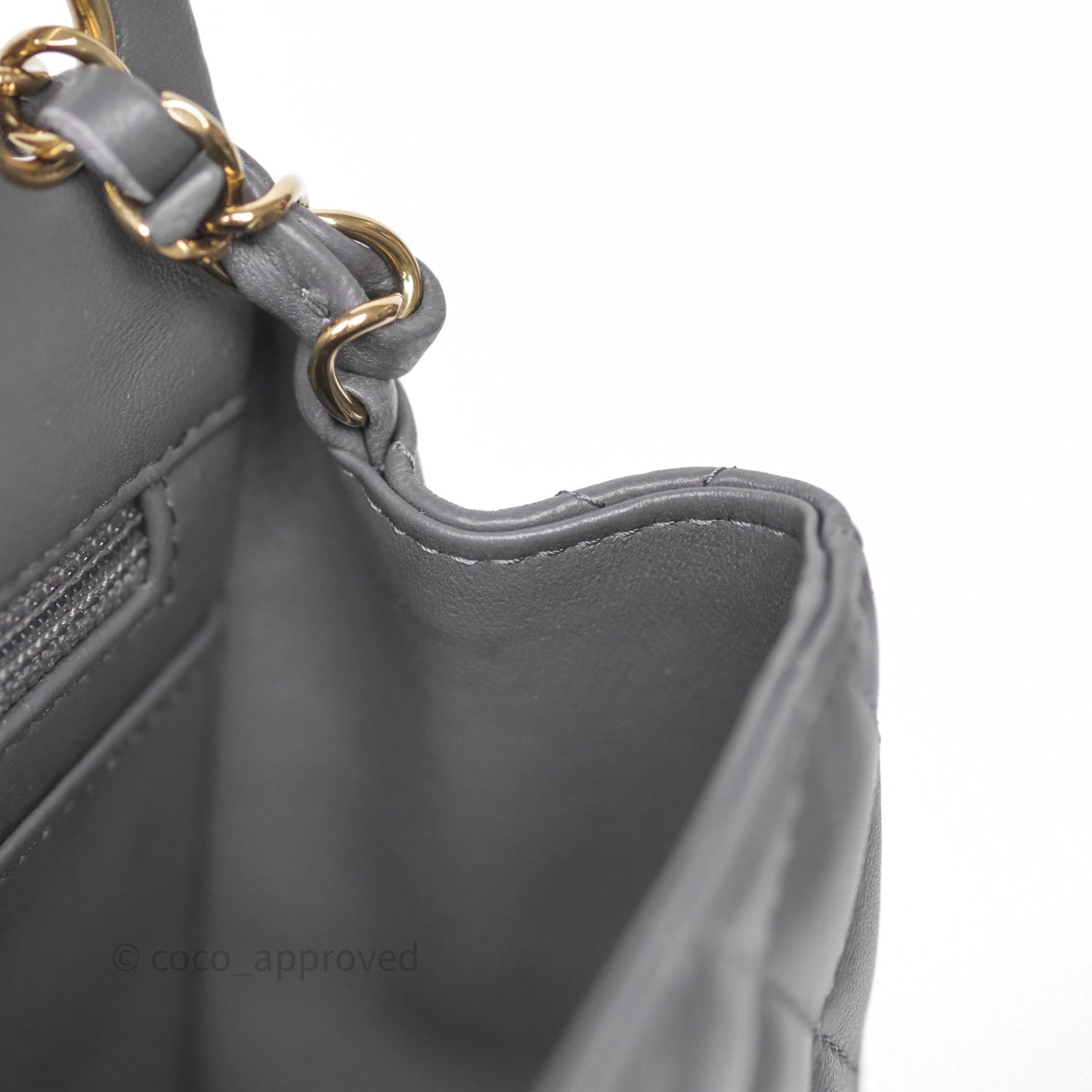 Chanel Mini Square Grey Lambskin Gold Hardware