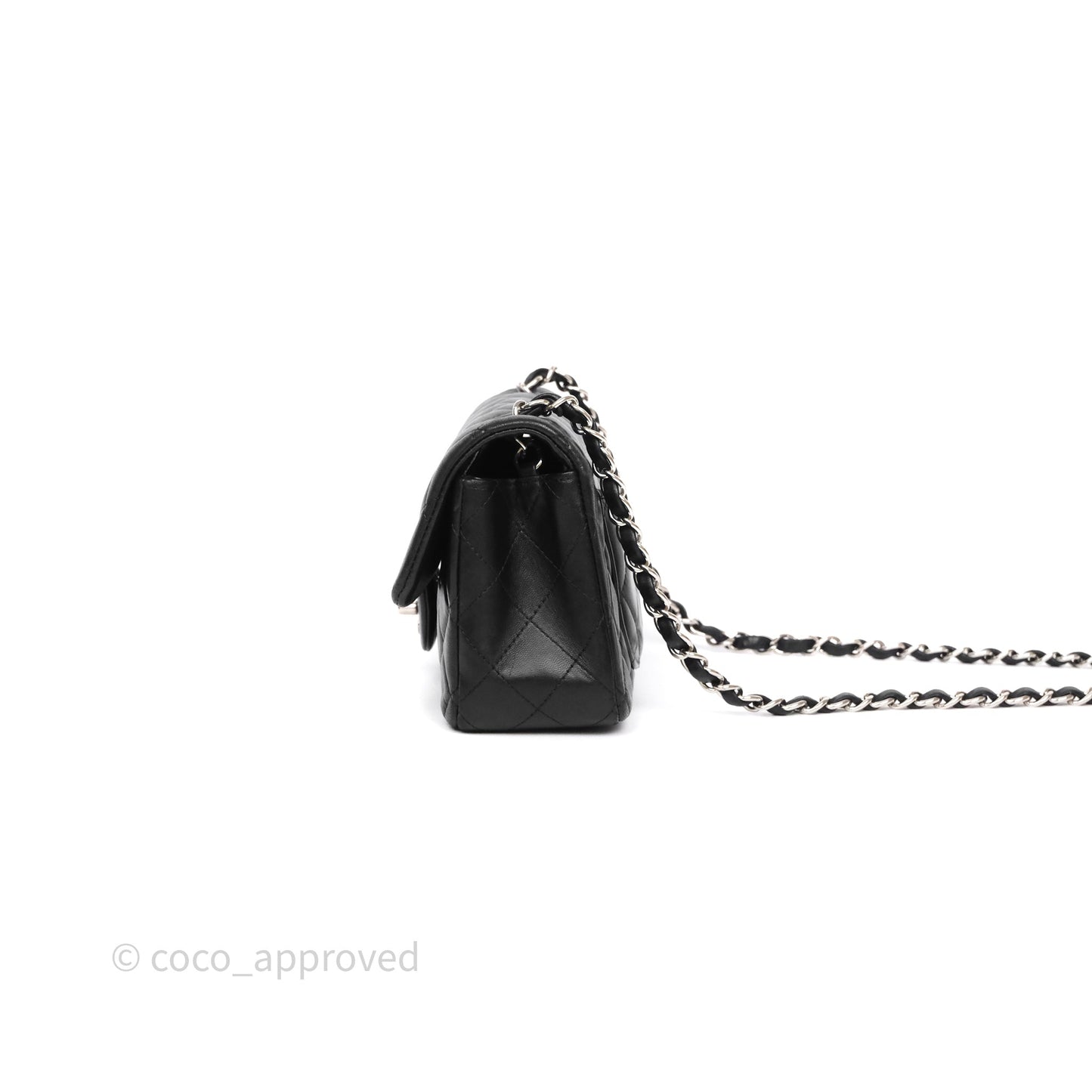 Chanel Quilted Mini Rectangular Flap Black Lambskin Silver Hardware