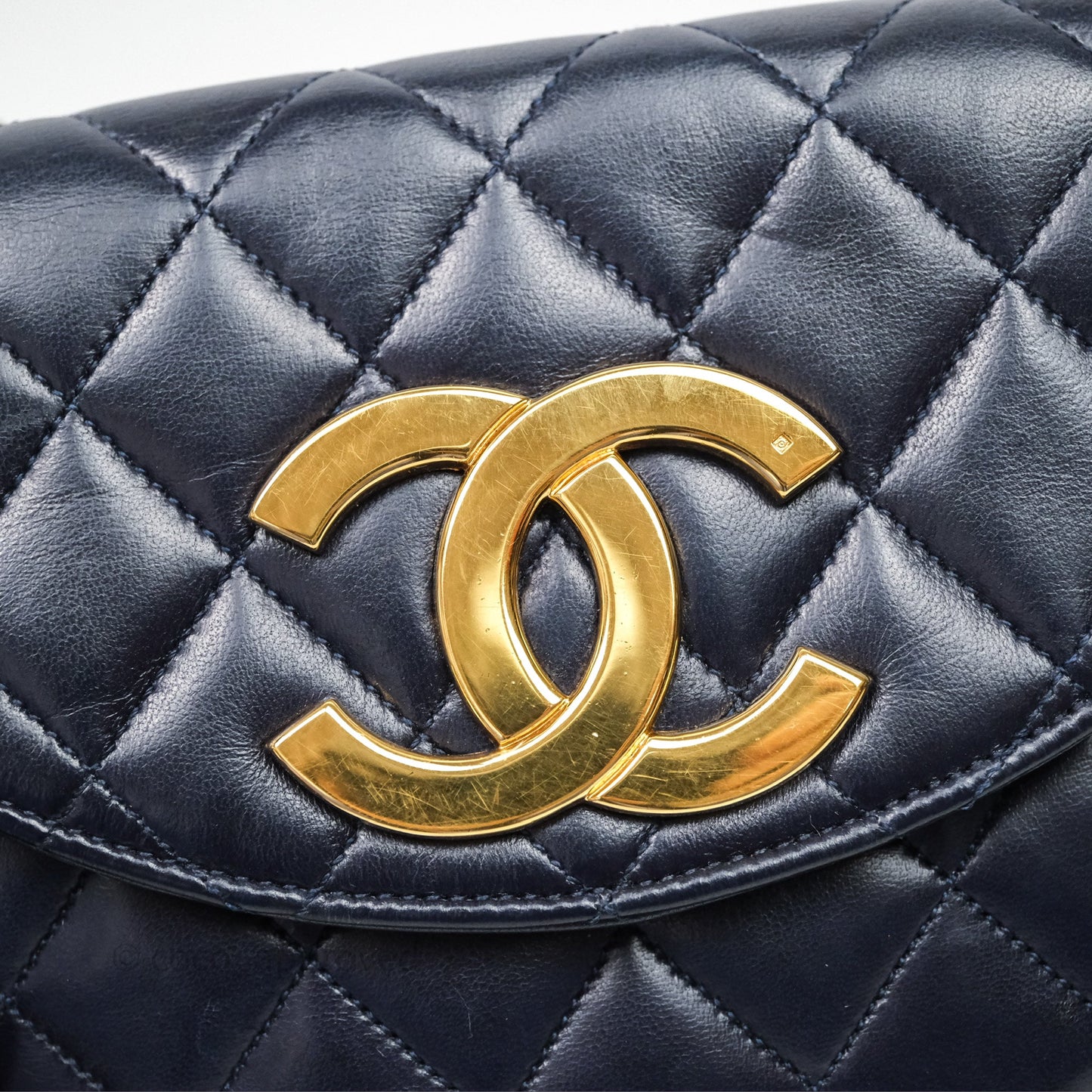 Chanel Vintage Flap Bag Quilted Navy Lambskin Gold Hardware