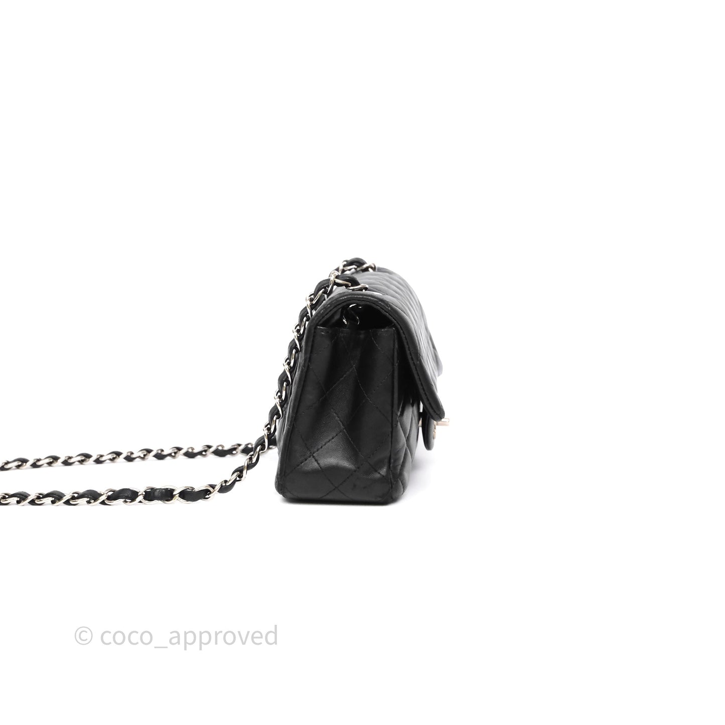 Chanel Quilted Mini Rectangular Flap Black Lambskin Silver Hardware