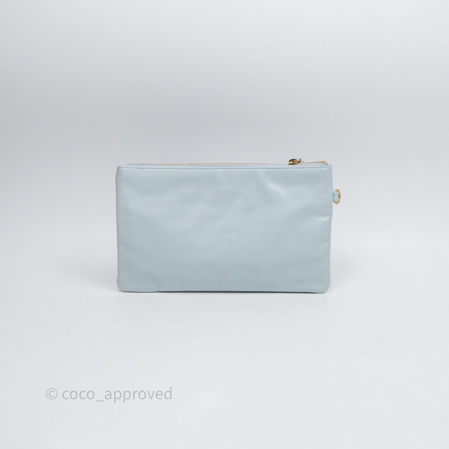 Chanel 22 Small Light Blue Shiny Calfskin Aged Gold Hardware