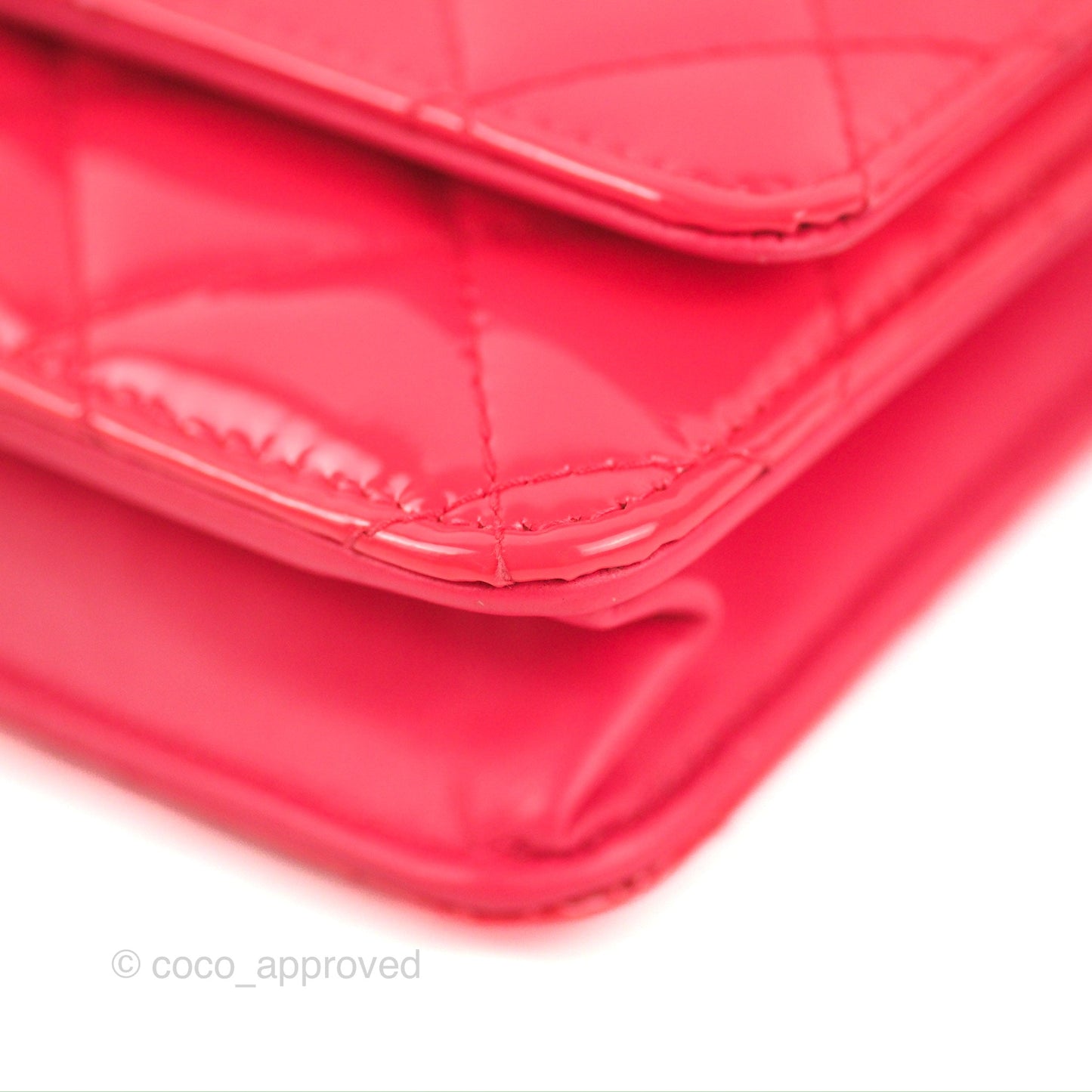 Chanel Quilted Classic Wallet on Chain WOC Pink Patent Silver Hardware