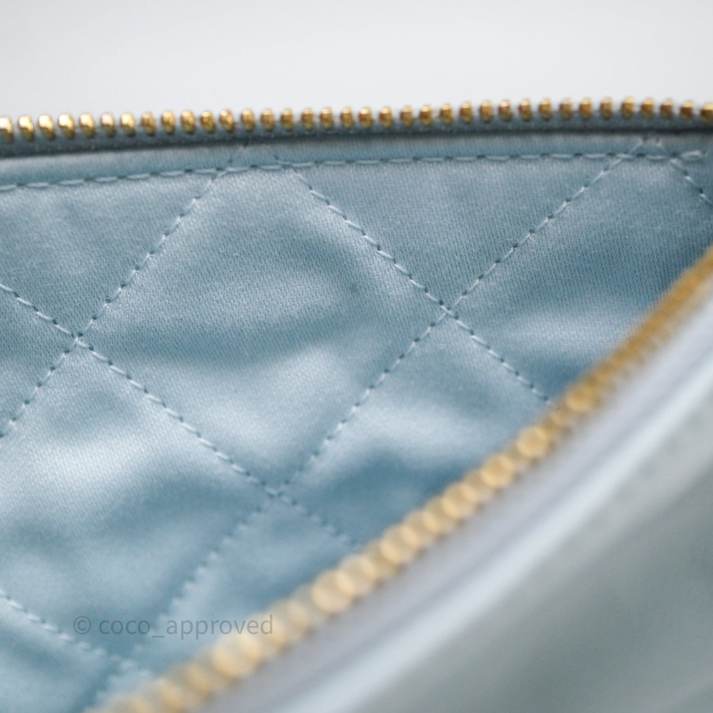 Chanel 22 Small Light Blue Shiny Calfskin Aged Gold Hardware