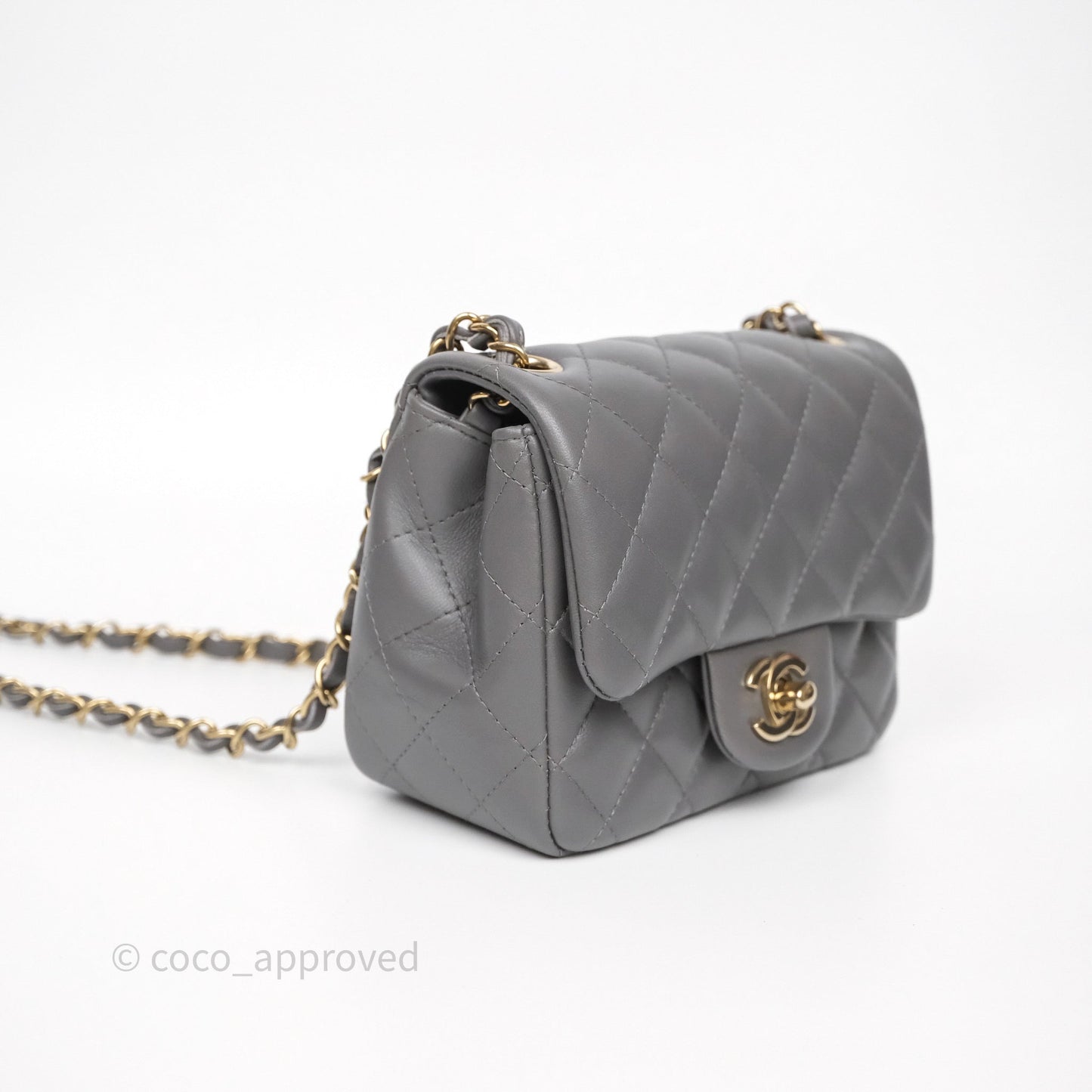 Chanel Mini Square Grey Lambskin Gold Hardware