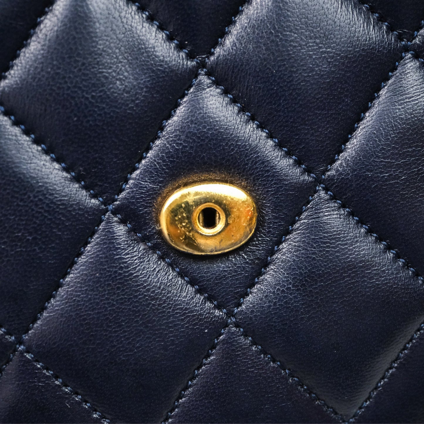 Chanel Vintage Flap Bag Quilted Navy Lambskin Gold Hardware