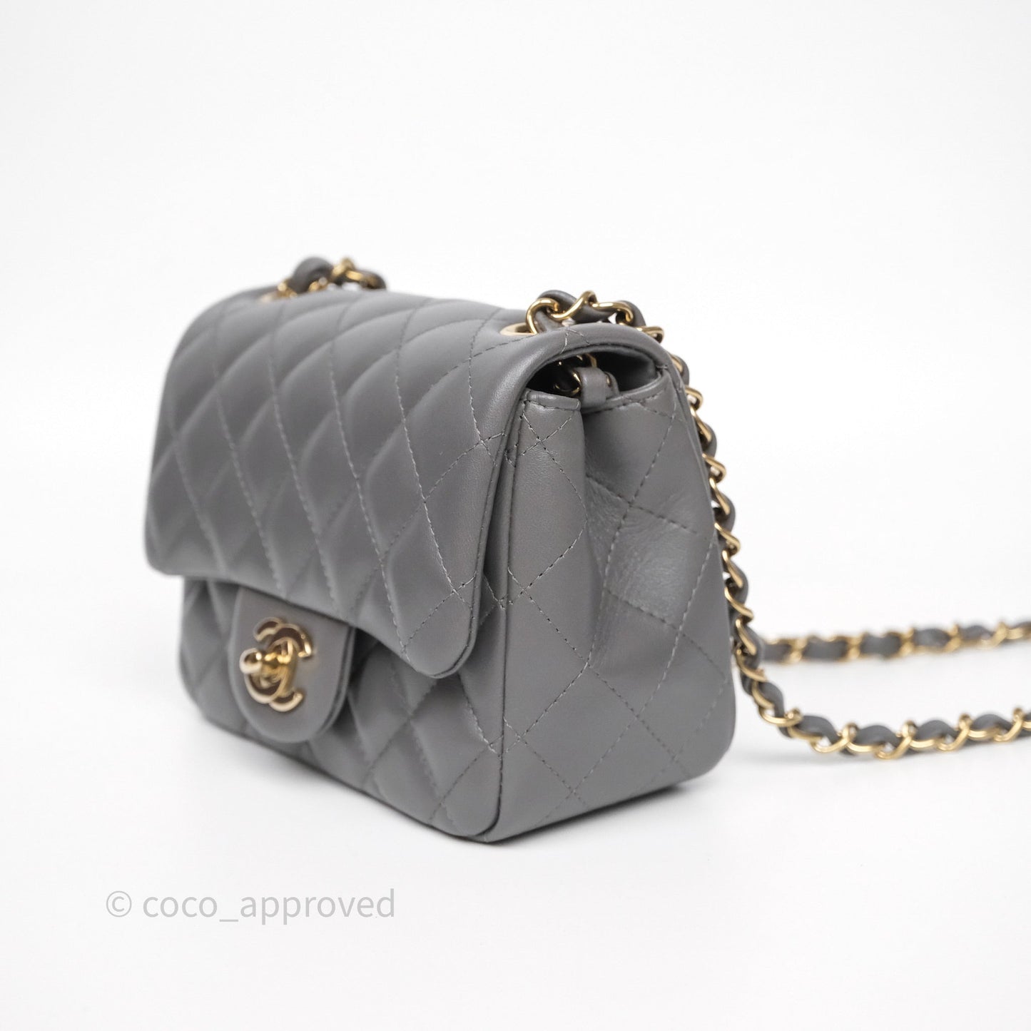 Chanel Mini Square Grey Lambskin Gold Hardware