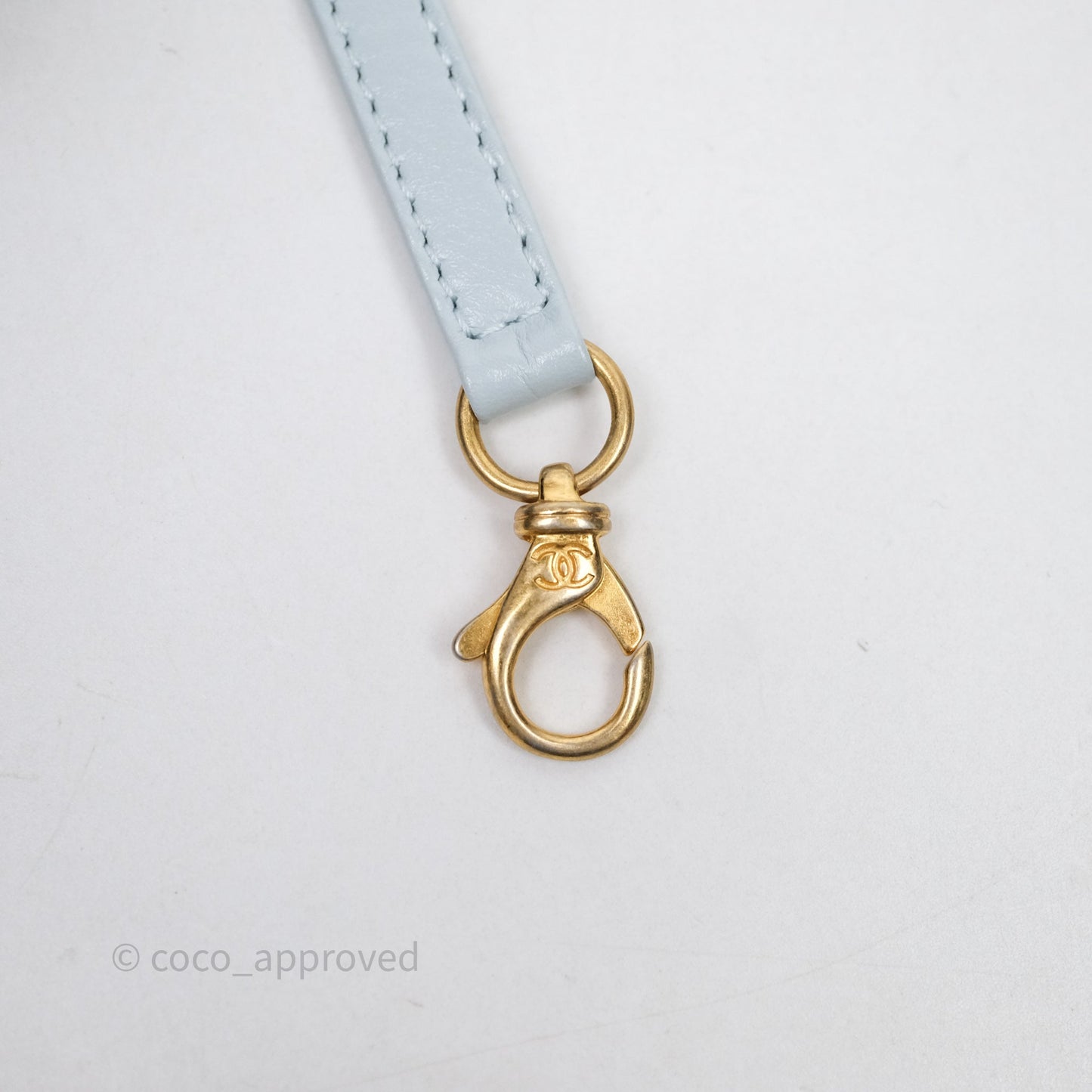 Chanel 22 Small Light Blue Shiny Calfskin Aged Gold Hardware