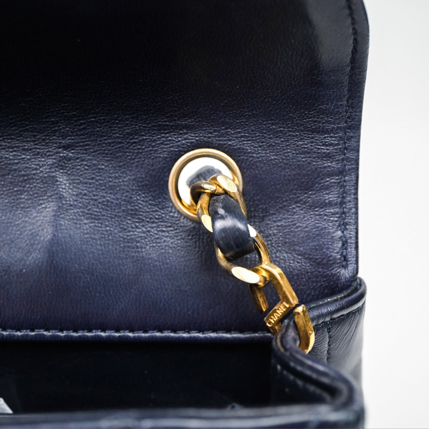 Chanel Vintage Flap Bag Quilted Navy Lambskin Gold Hardware