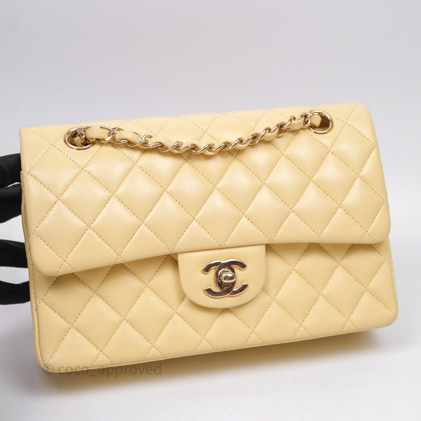 Chanel Small Classic Flap Quilted Yellow Lambskin Gold Hardware