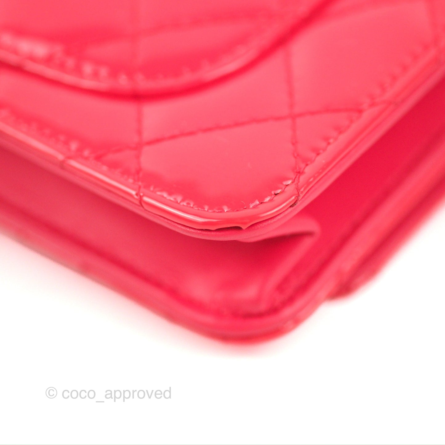 Chanel Quilted Classic Wallet on Chain WOC Pink Patent Silver Hardware