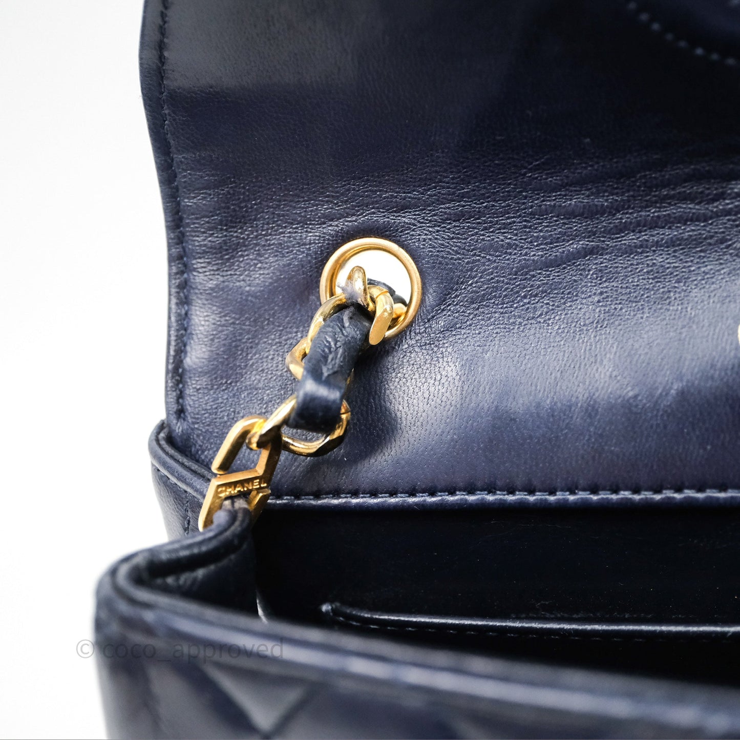 Chanel Vintage Flap Bag Quilted Navy Lambskin Gold Hardware