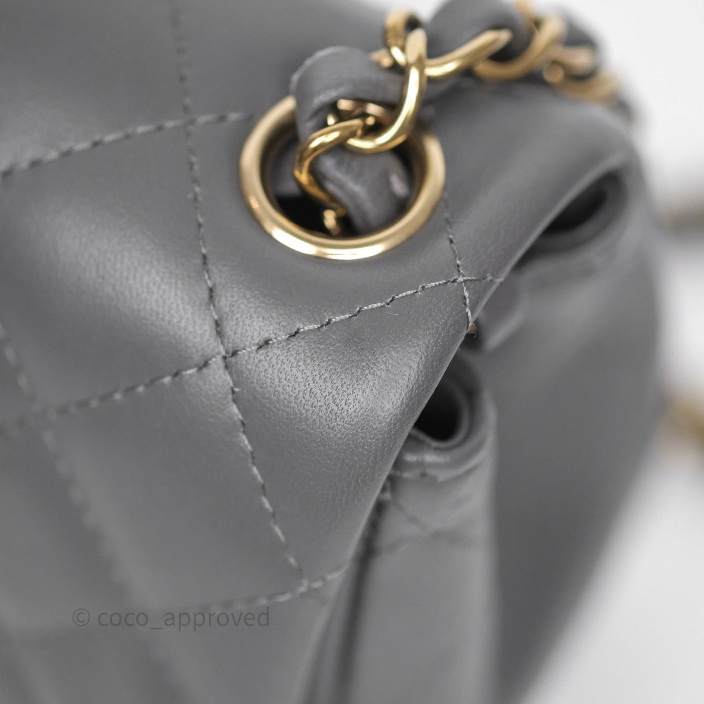 Chanel Mini Square Grey Lambskin Gold Hardware