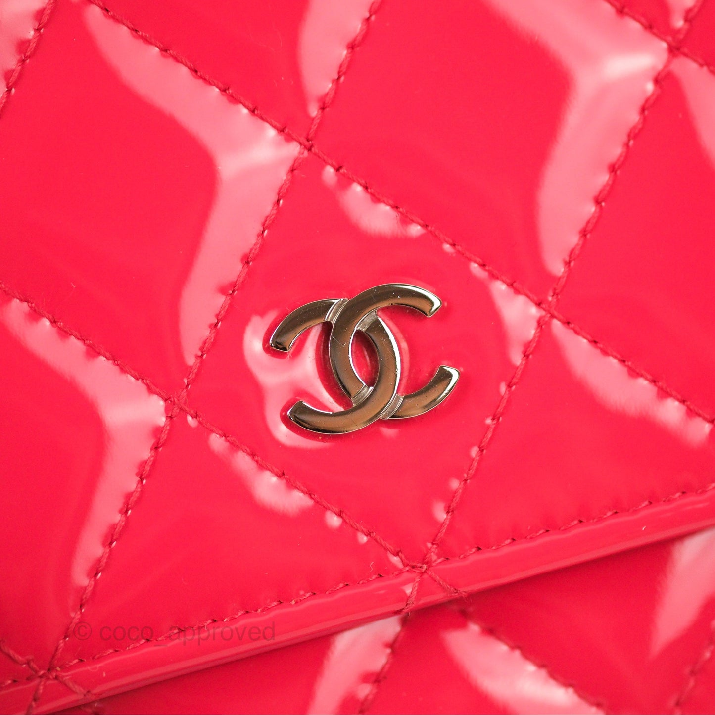 Chanel Quilted Classic Wallet on Chain WOC Pink Patent Silver Hardware