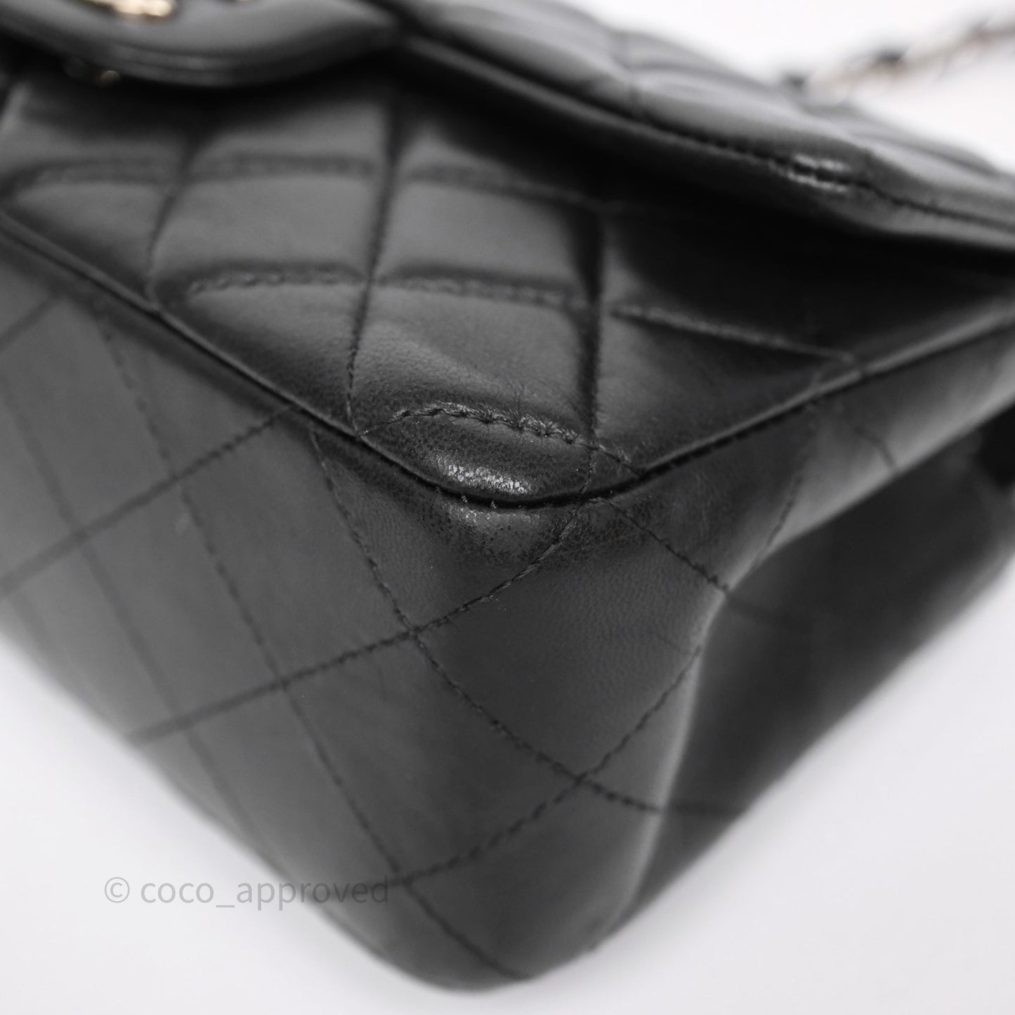 Chanel Quilted Mini Rectangular Flap Black Lambskin Silver Hardware