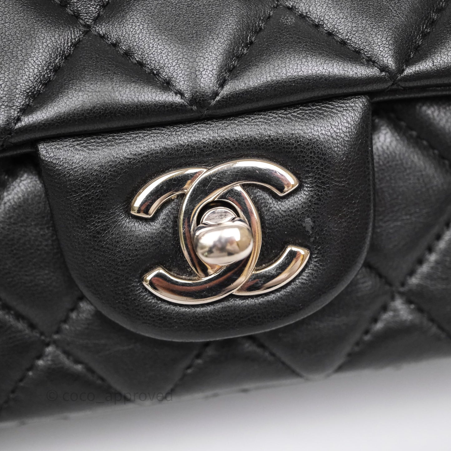 Chanel Quilted Mini Rectangular Flap Black Lambskin Silver Hardware