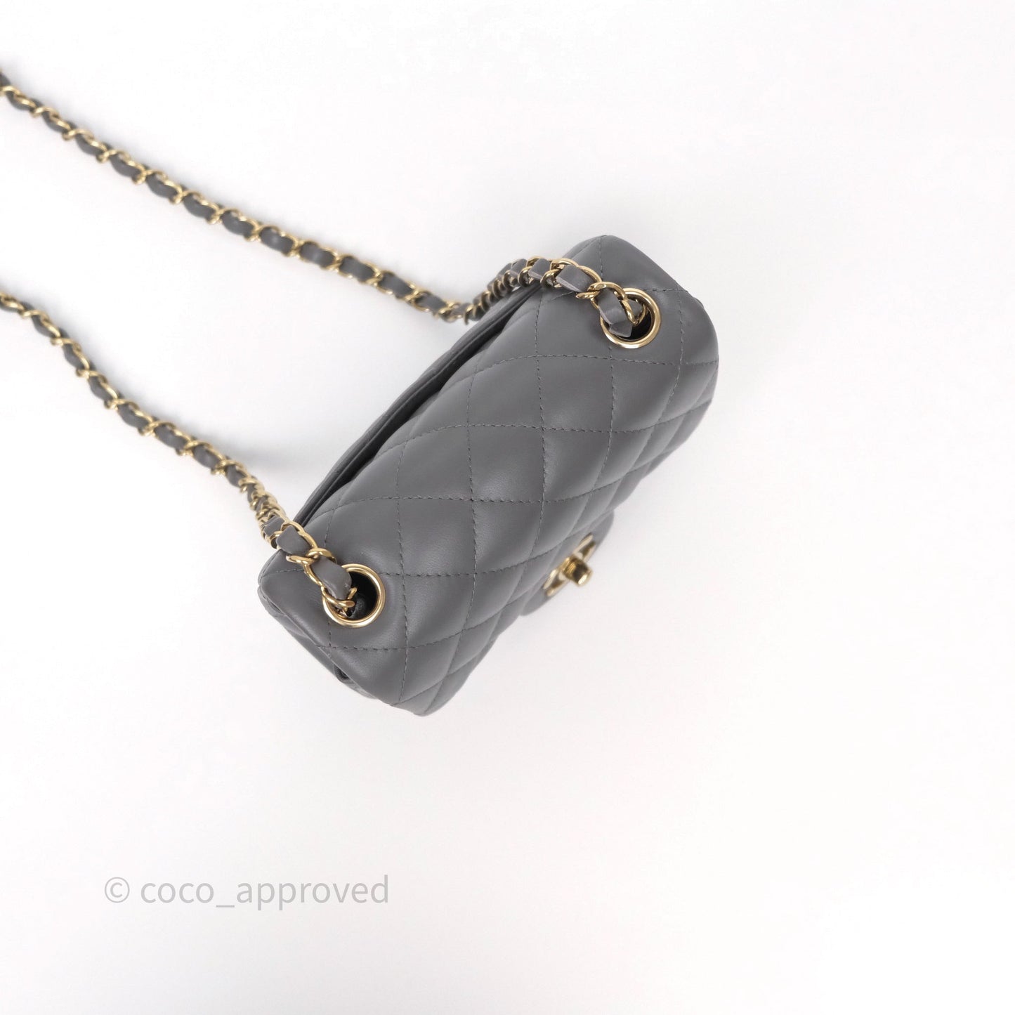 Chanel Mini Square Grey Lambskin Gold Hardware