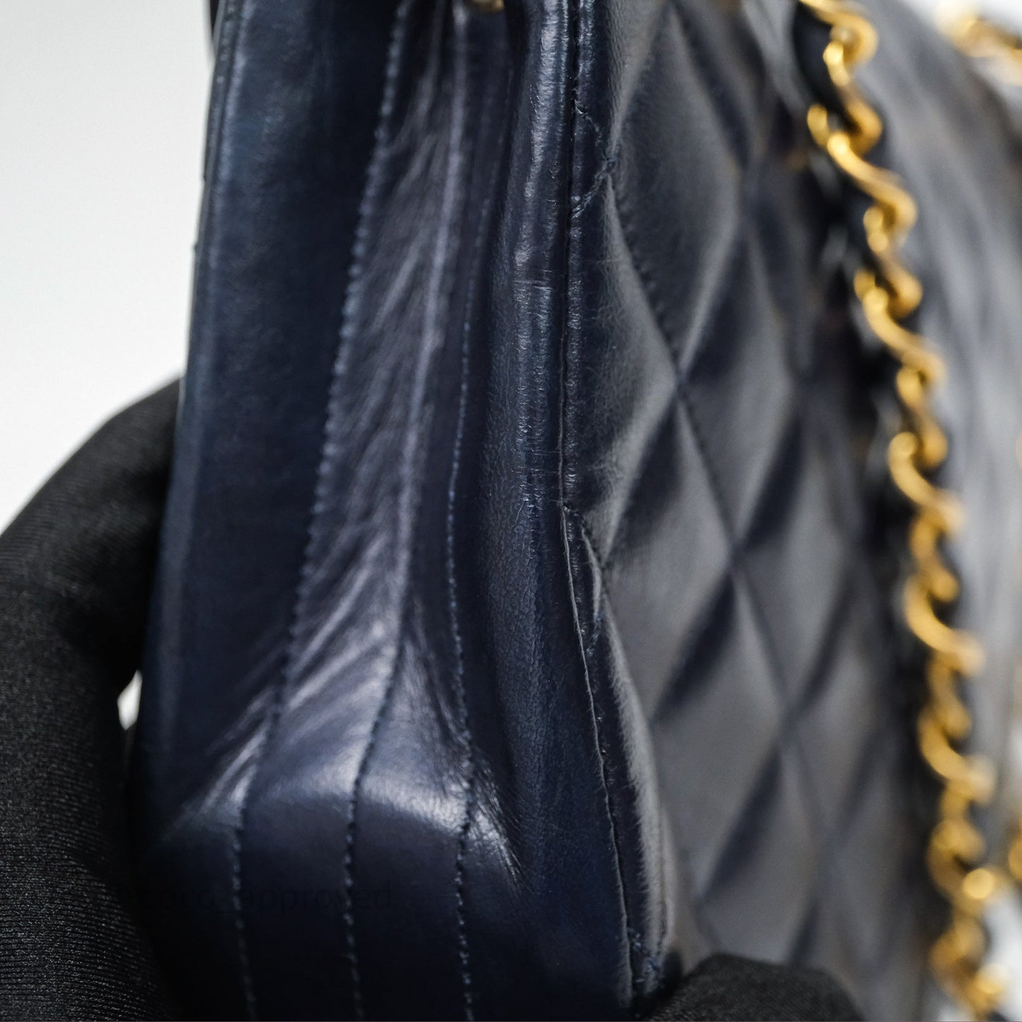 Chanel Vintage Flap Bag Quilted Navy Lambskin Gold Hardware