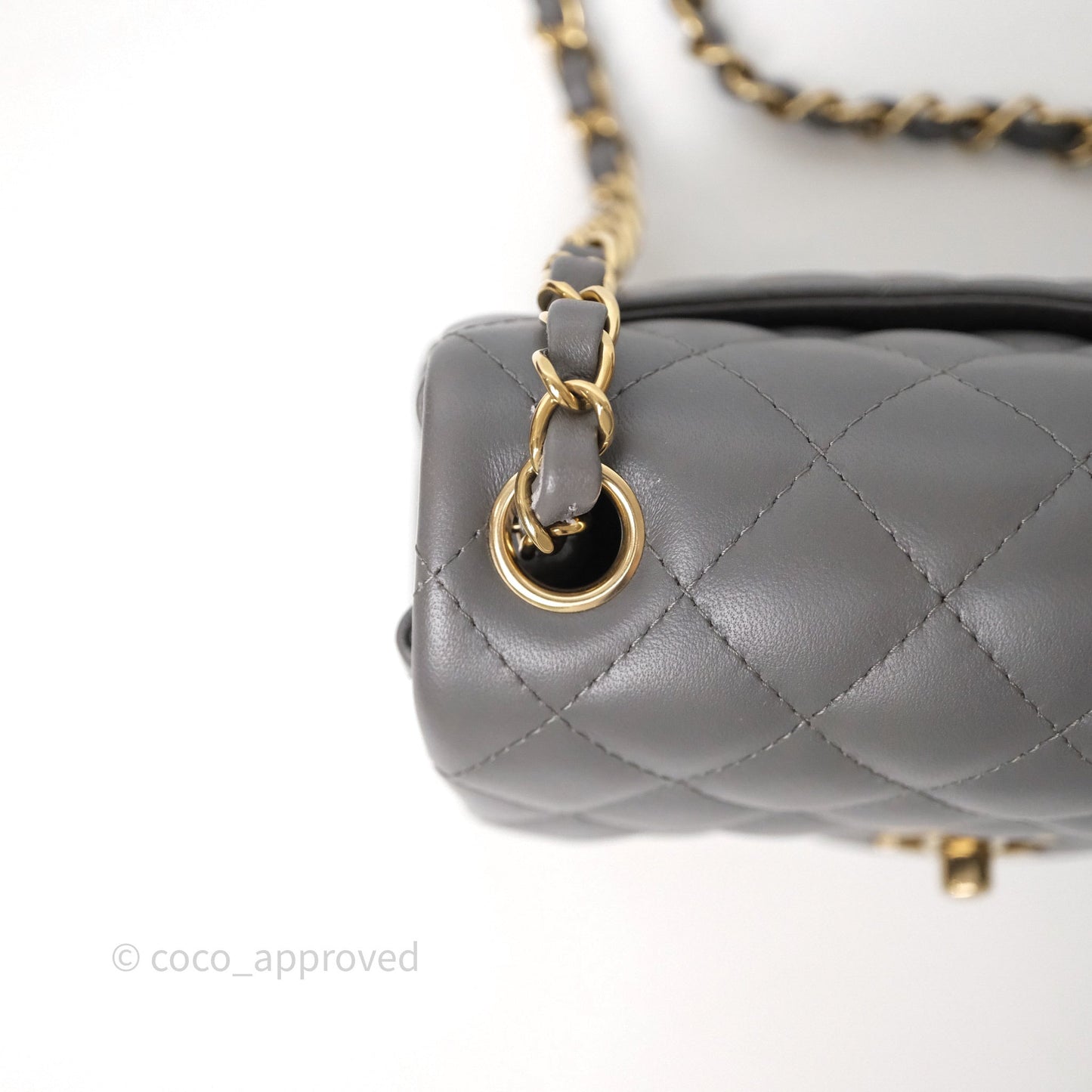 Chanel Mini Square Grey Lambskin Gold Hardware