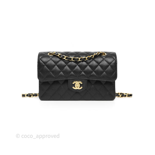 Chanel Small Classic Flap Quilted Black Caviar Gold Hardware