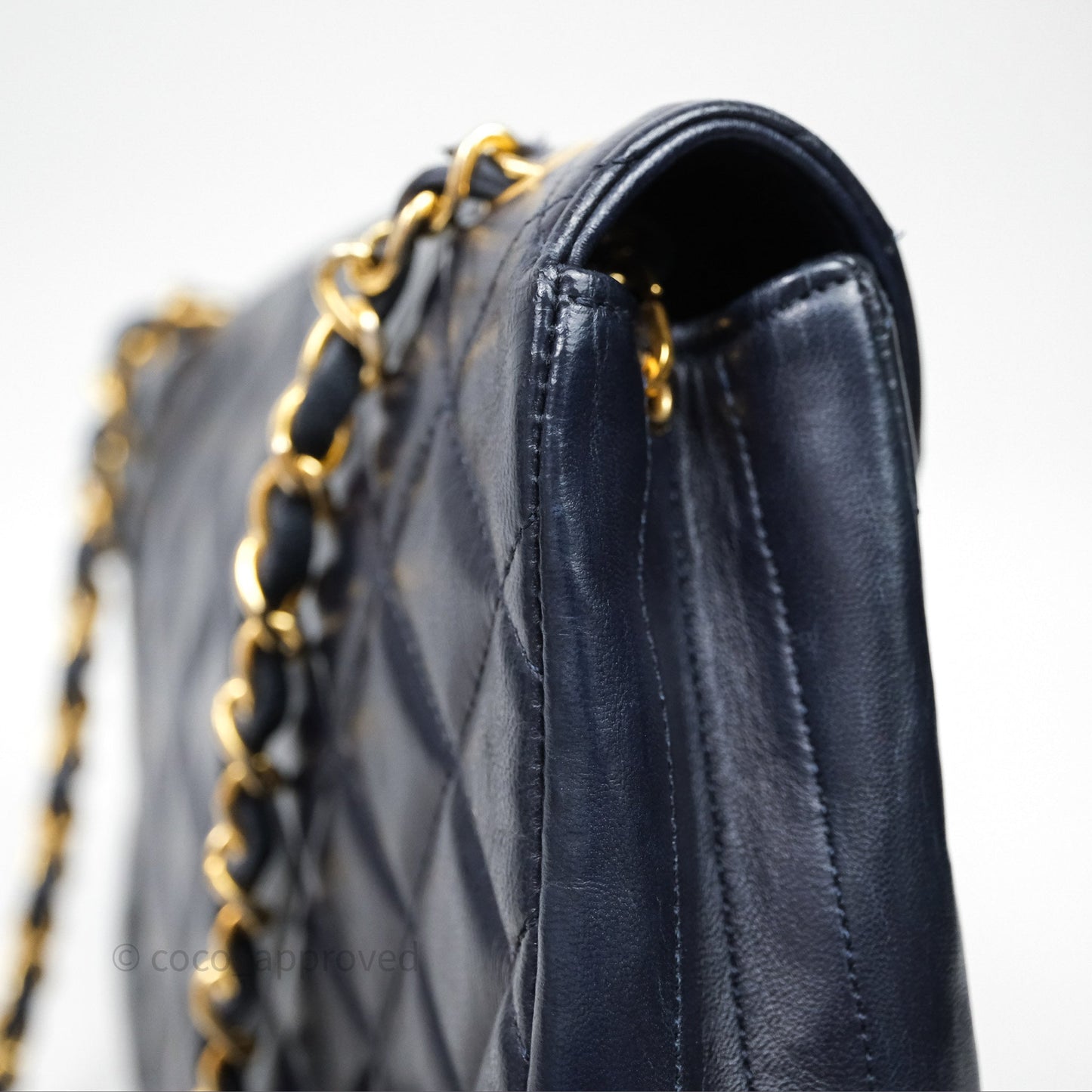 Chanel Vintage Flap Bag Quilted Navy Lambskin Gold Hardware