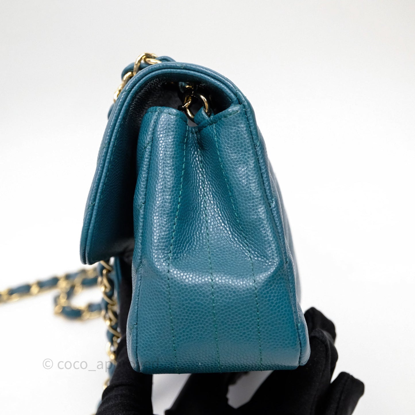 Chanel Mini Rectangular Chevron Caviar Flap Bag Green Gold Hardware