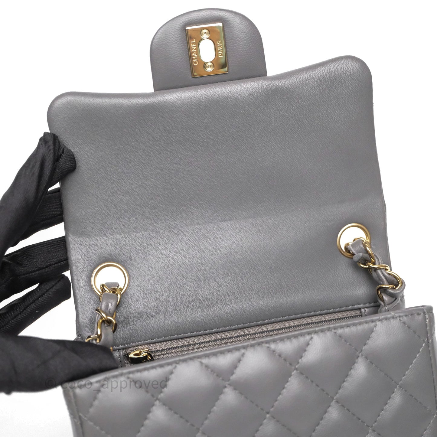 Chanel Mini Square Grey Lambskin Gold Hardware