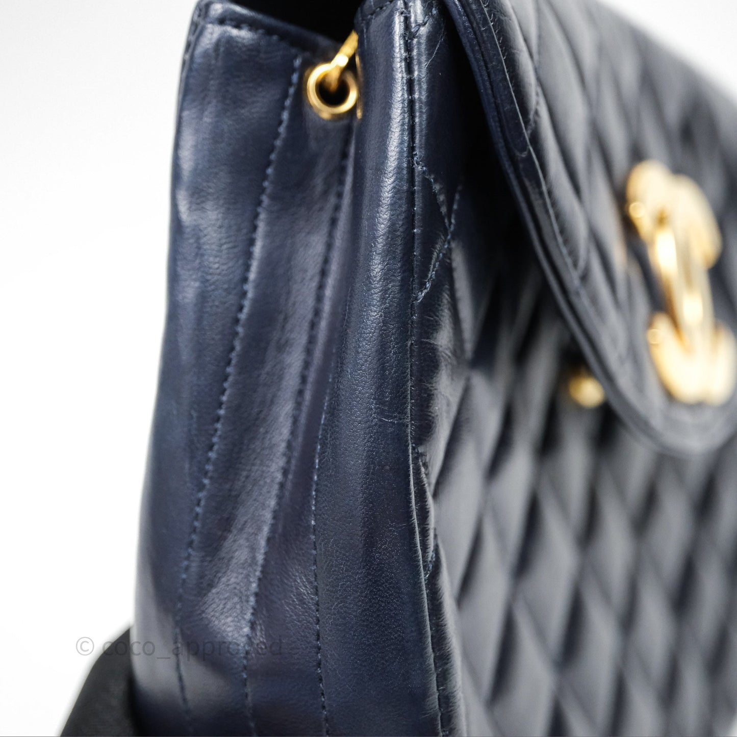 Chanel Vintage Flap Bag Quilted Navy Lambskin Gold Hardware