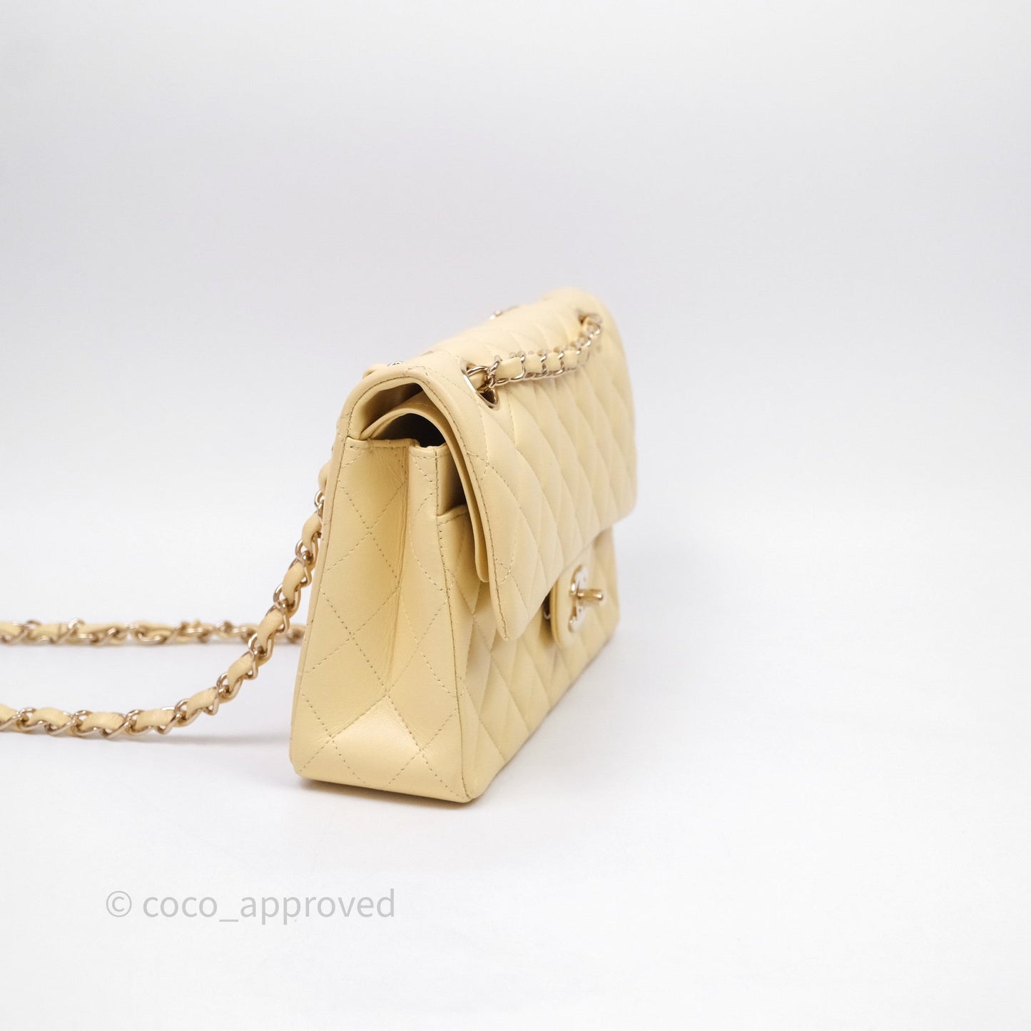 Chanel Small Classic Flap Quilted Yellow Lambskin Gold Hardware