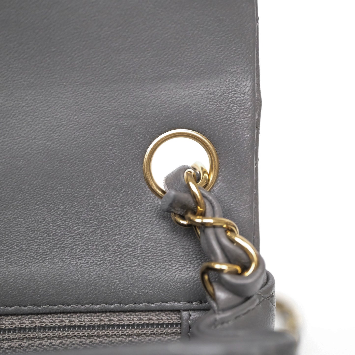 Chanel Mini Square Grey Lambskin Gold Hardware
