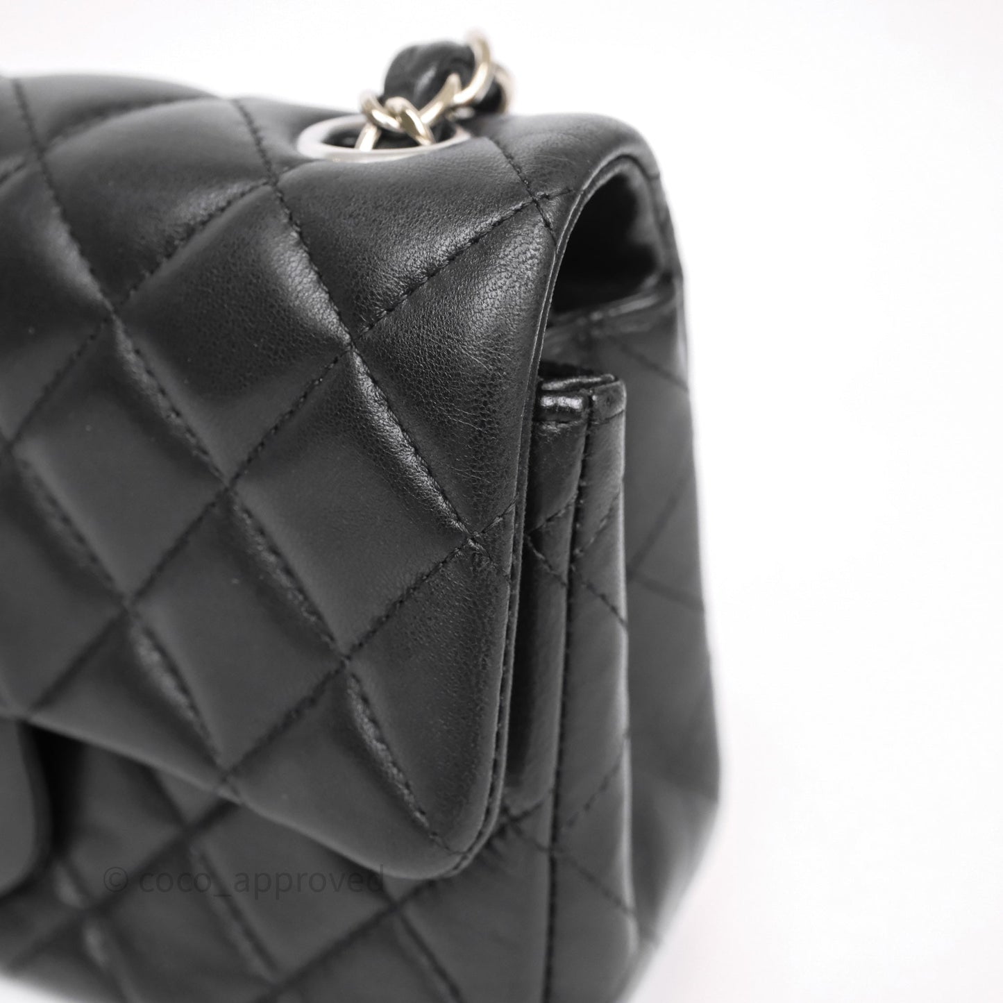 Chanel Quilted Mini Rectangular Flap Black Lambskin Silver Hardware