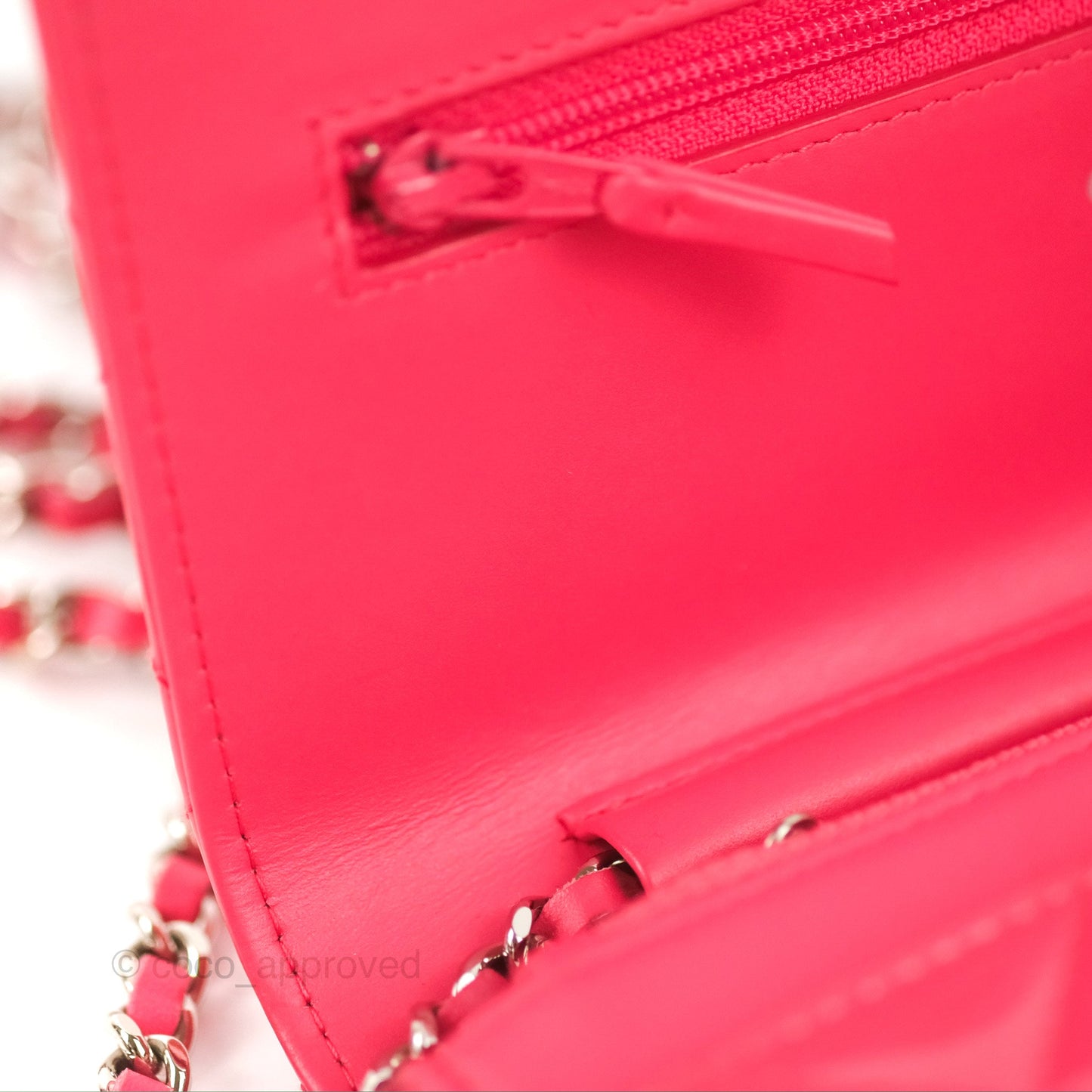 Chanel Quilted Classic Wallet on Chain WOC Pink Patent Silver Hardware