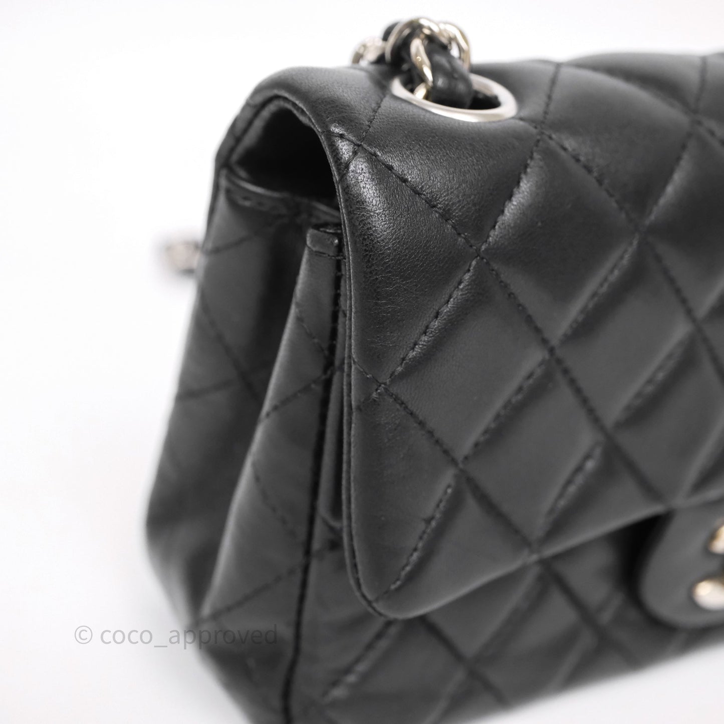 Chanel Quilted Mini Rectangular Flap Black Lambskin Silver Hardware