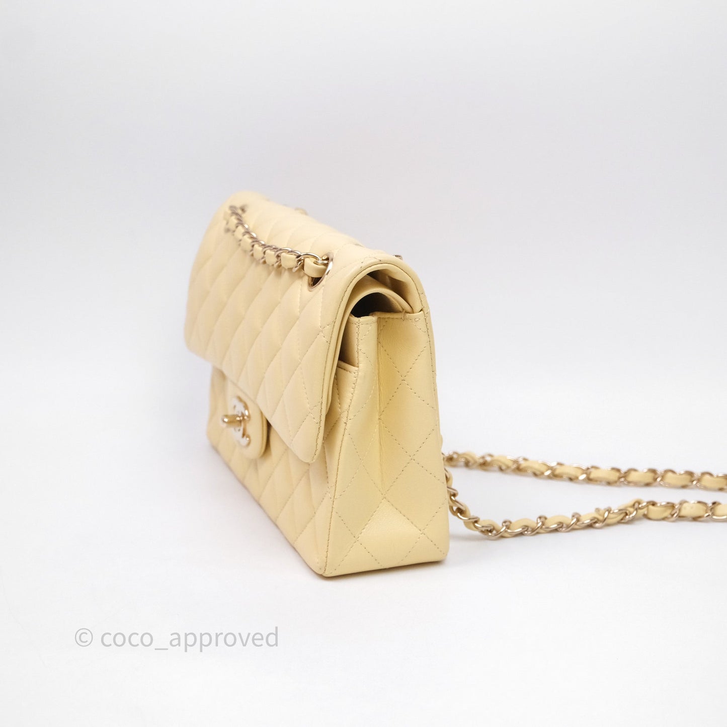 Chanel Small Classic Flap Quilted Yellow Lambskin Gold Hardware