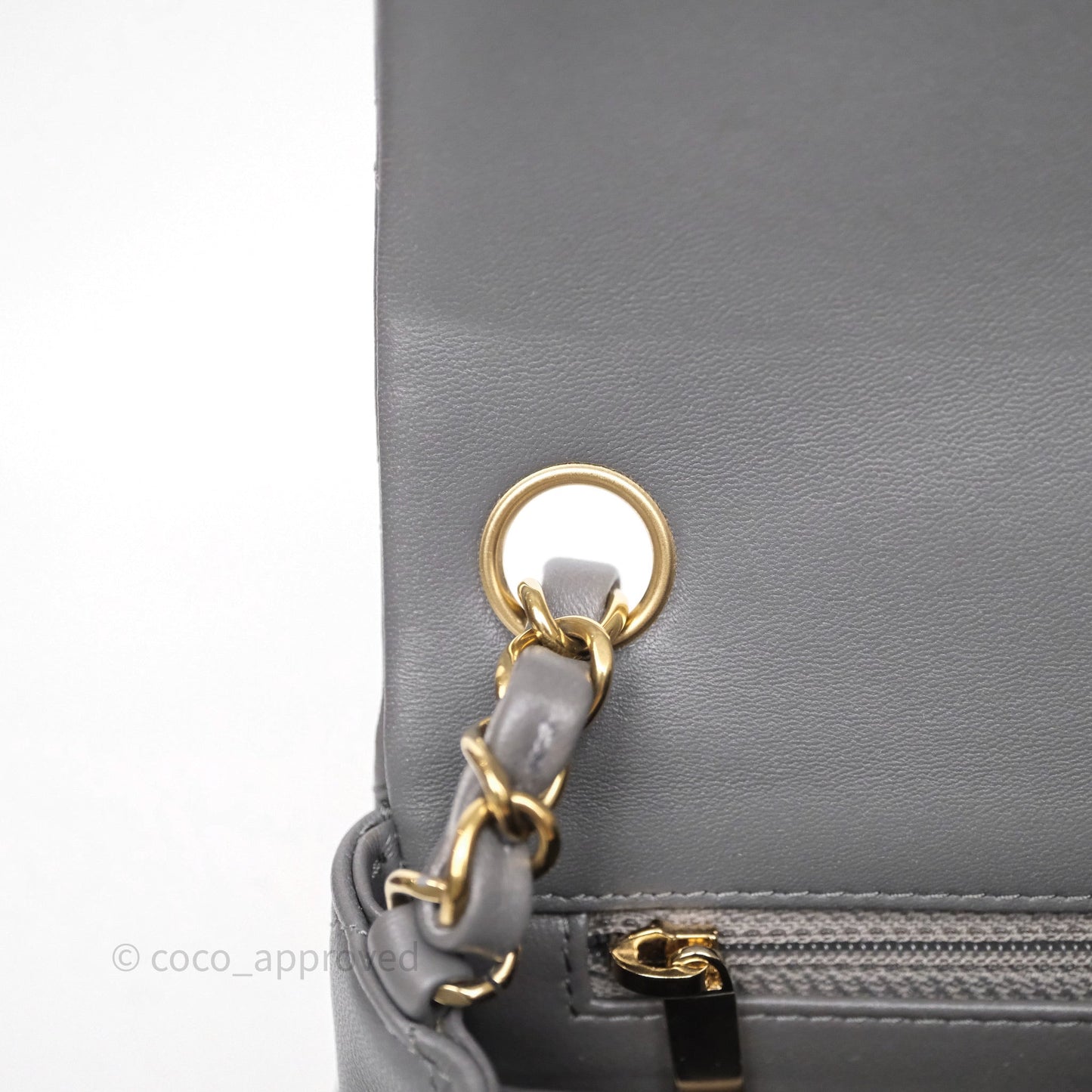 Chanel Mini Square Grey Lambskin Gold Hardware
