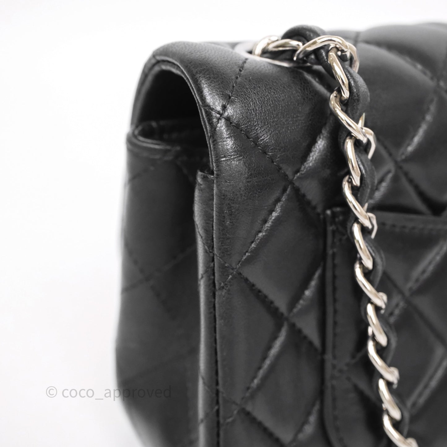 Chanel Quilted Mini Rectangular Flap Black Lambskin Silver Hardware