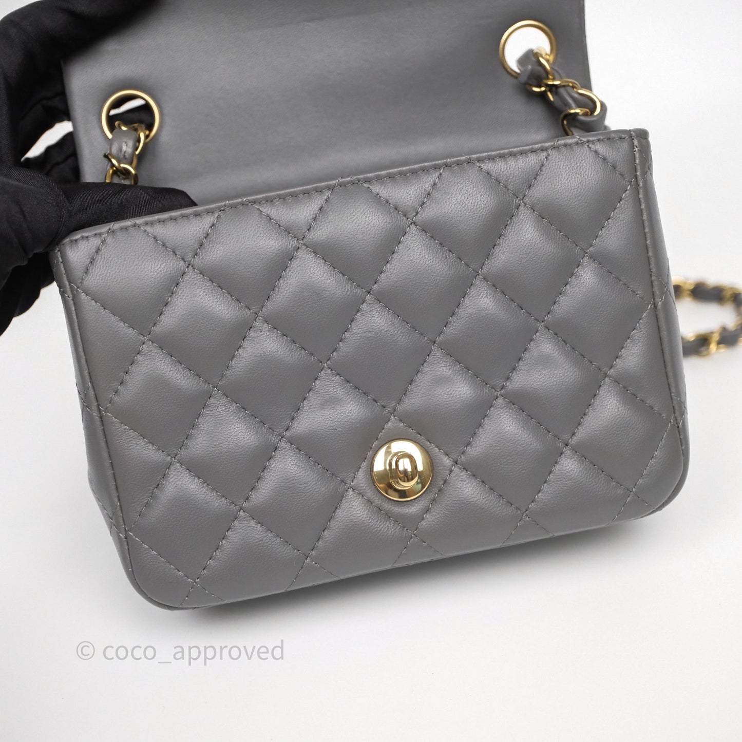 Chanel Mini Square Grey Lambskin Gold Hardware