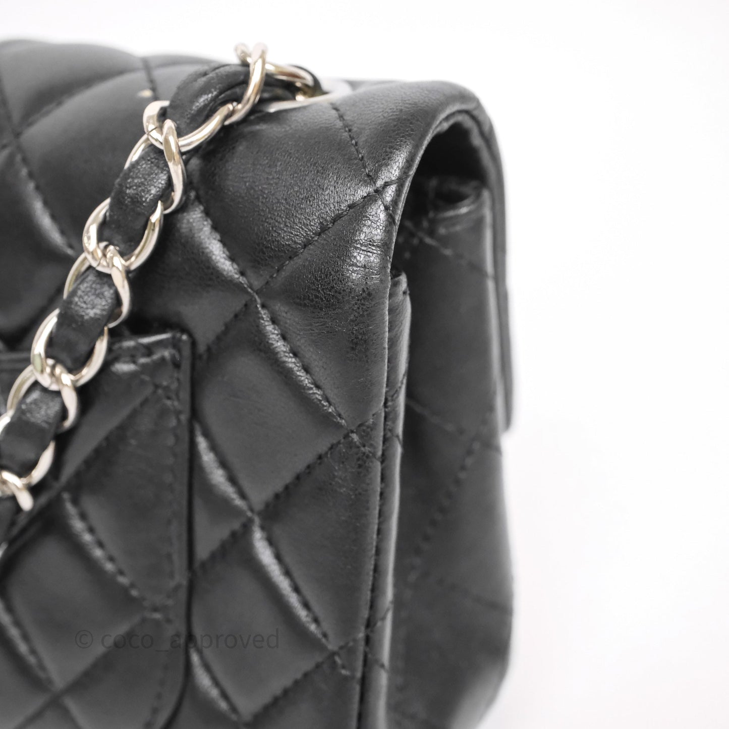 Chanel Quilted Mini Rectangular Flap Black Lambskin Silver Hardware