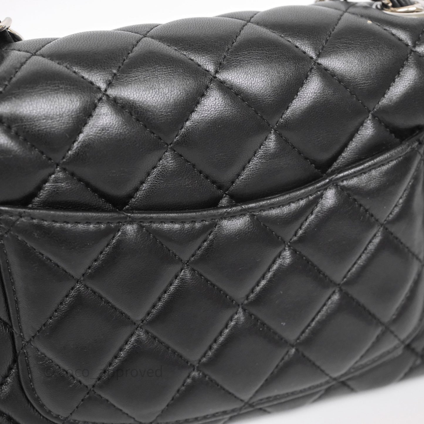 Chanel Quilted Mini Rectangular Flap Black Lambskin Silver Hardware