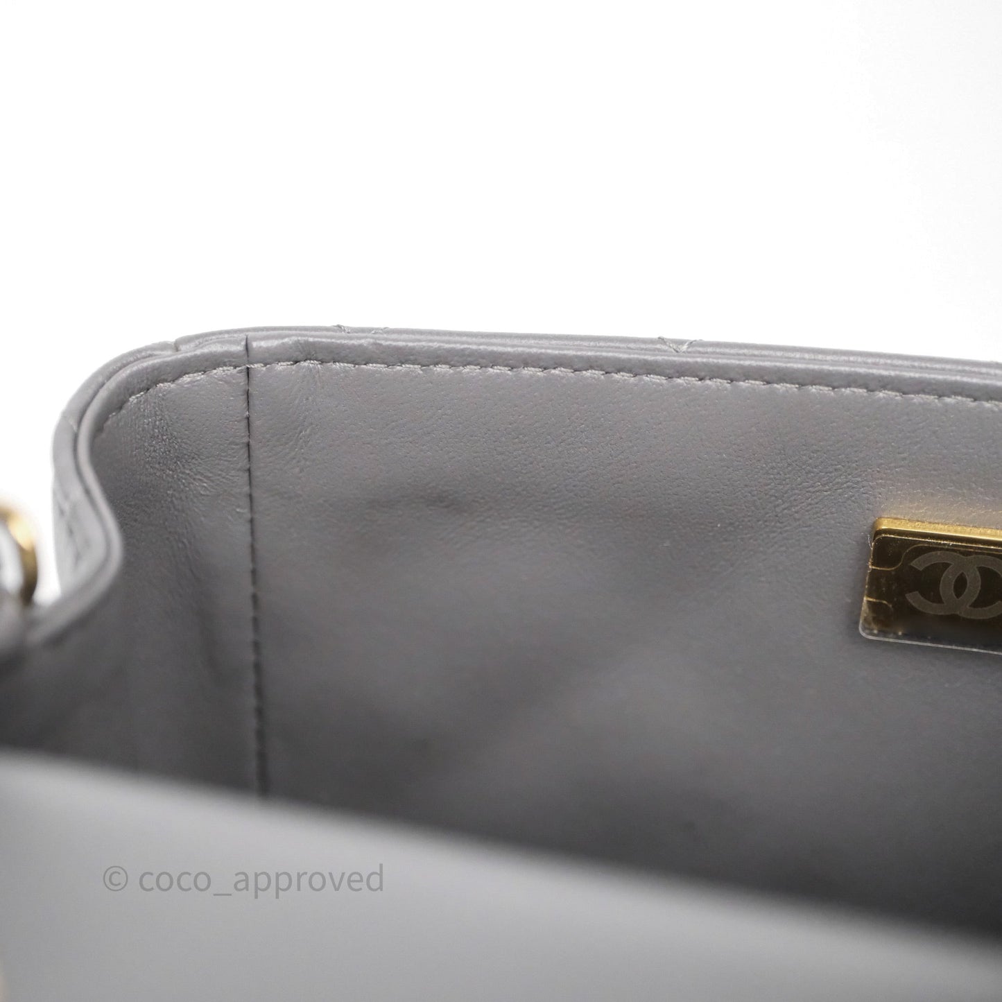 Chanel Mini Square Grey Lambskin Gold Hardware