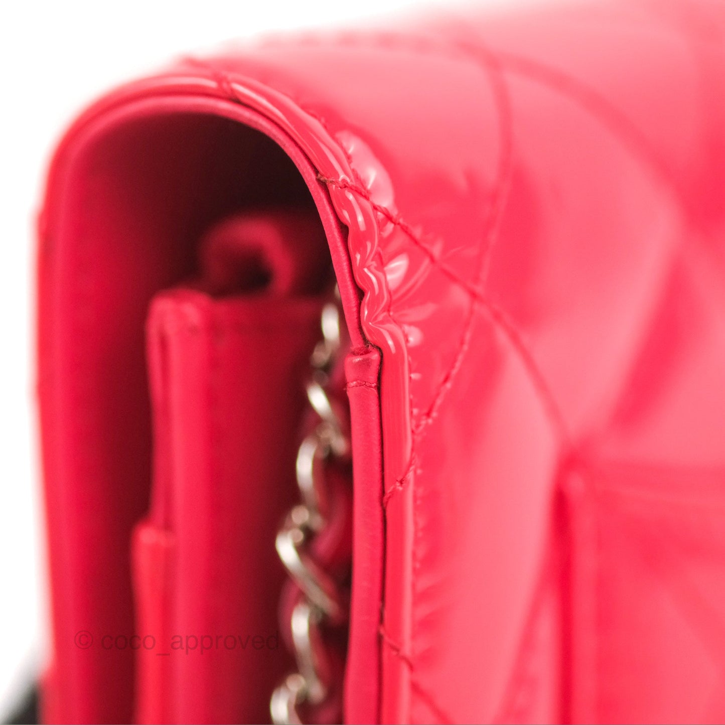 Chanel Quilted Classic Wallet on Chain WOC Pink Patent Silver Hardware