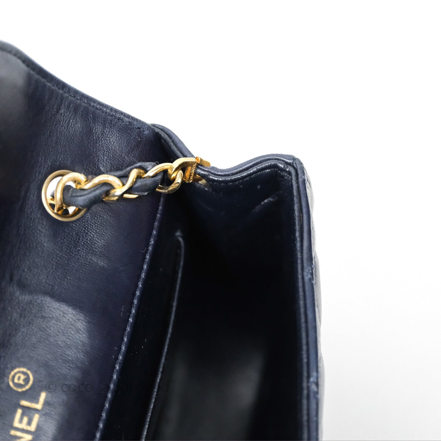 Chanel Vintage Flap Bag Quilted Navy Lambskin Gold Hardware