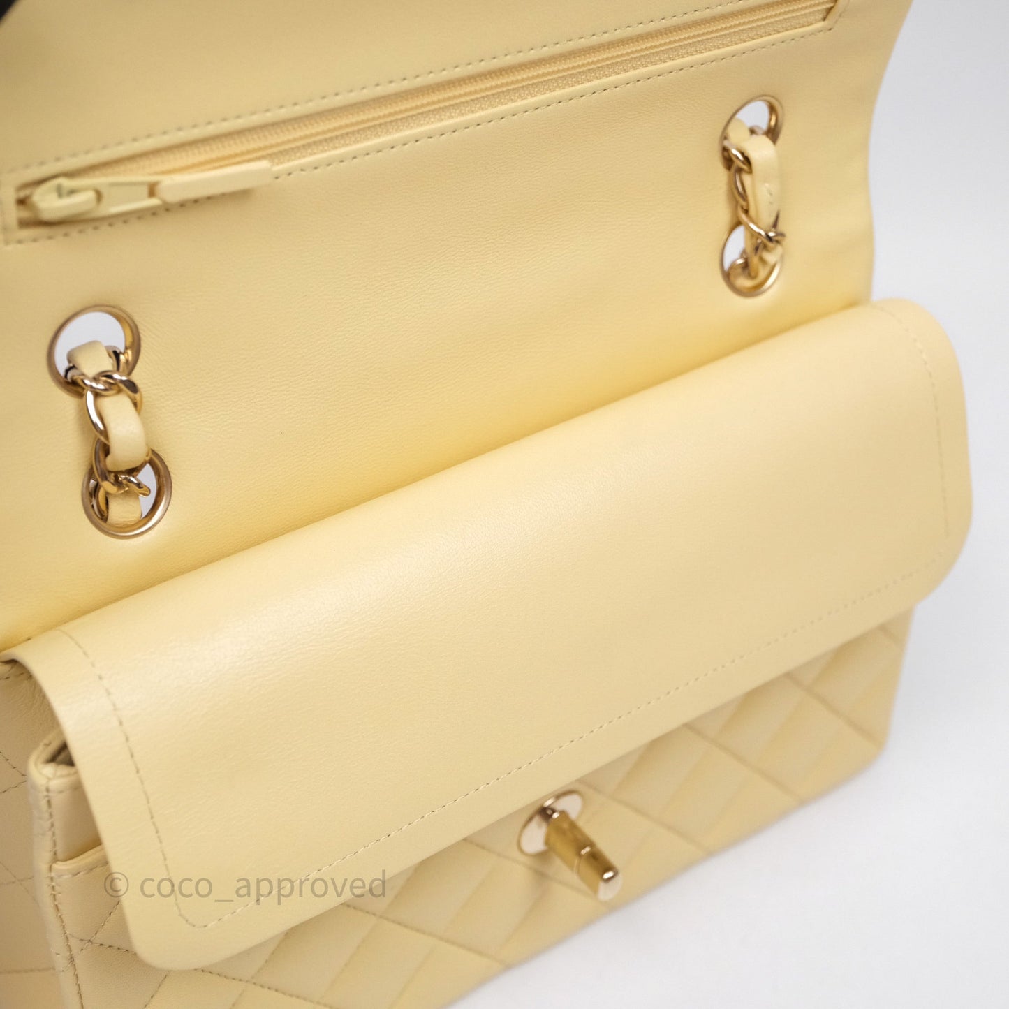 Chanel Small Classic Flap Quilted Yellow Lambskin Gold Hardware