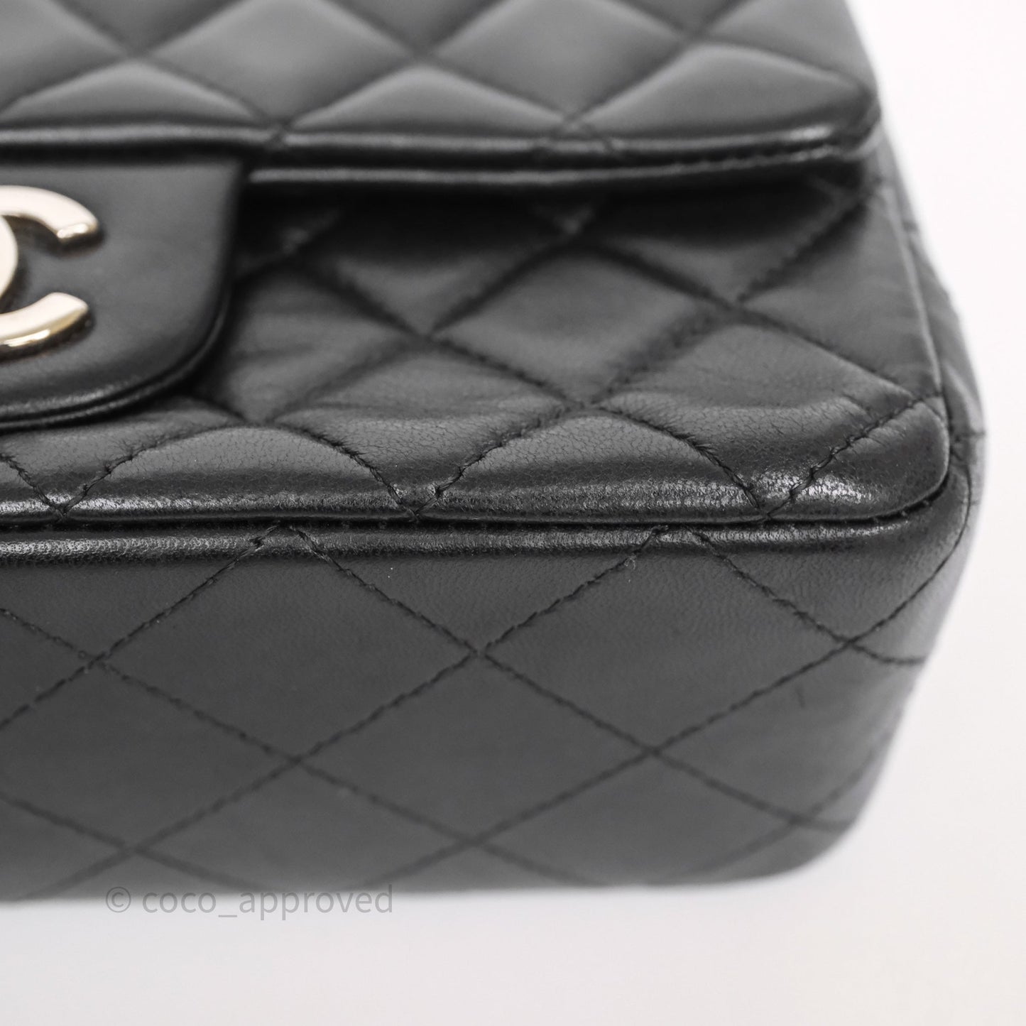 Chanel Quilted Mini Rectangular Flap Black Lambskin Silver Hardware