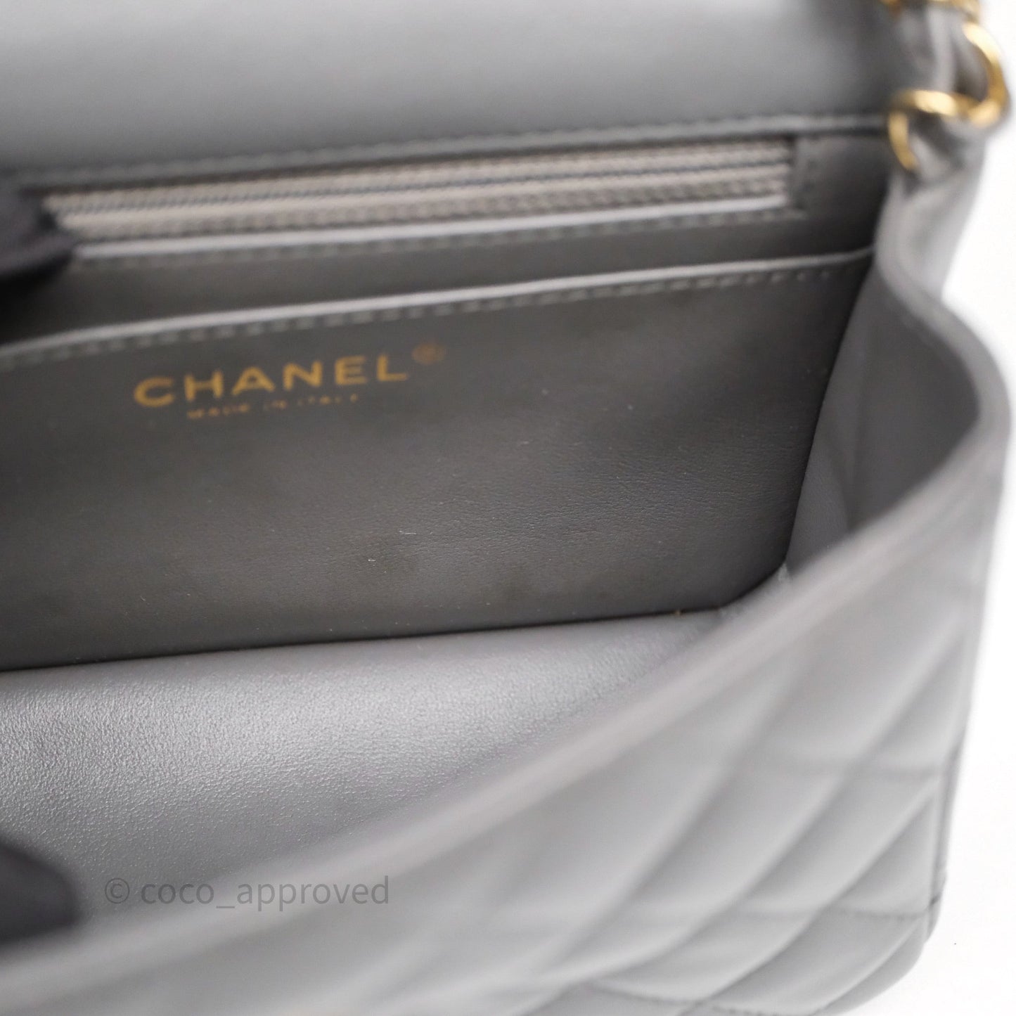 Chanel Mini Square Grey Lambskin Gold Hardware