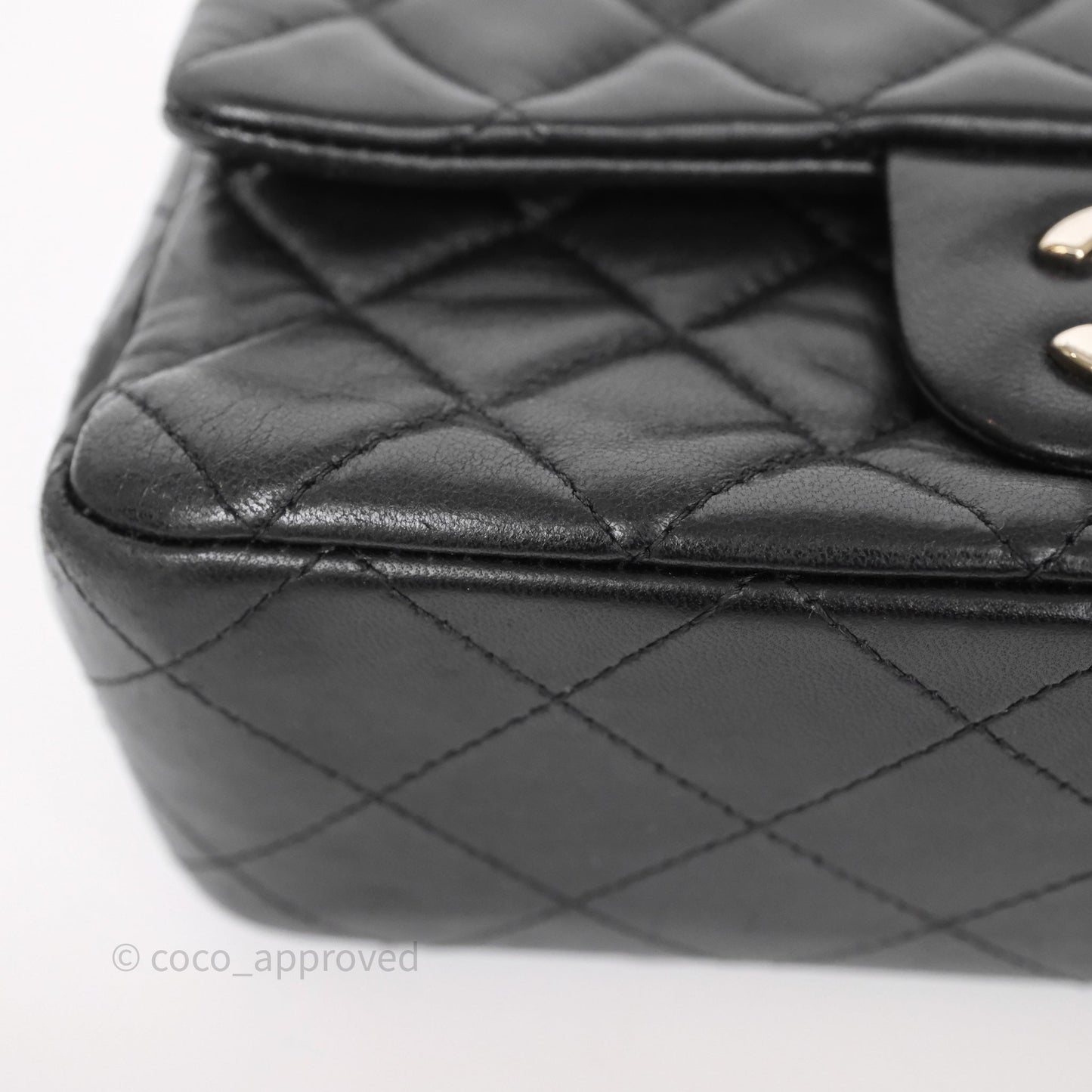 Chanel Quilted Mini Rectangular Flap Black Lambskin Silver Hardware
