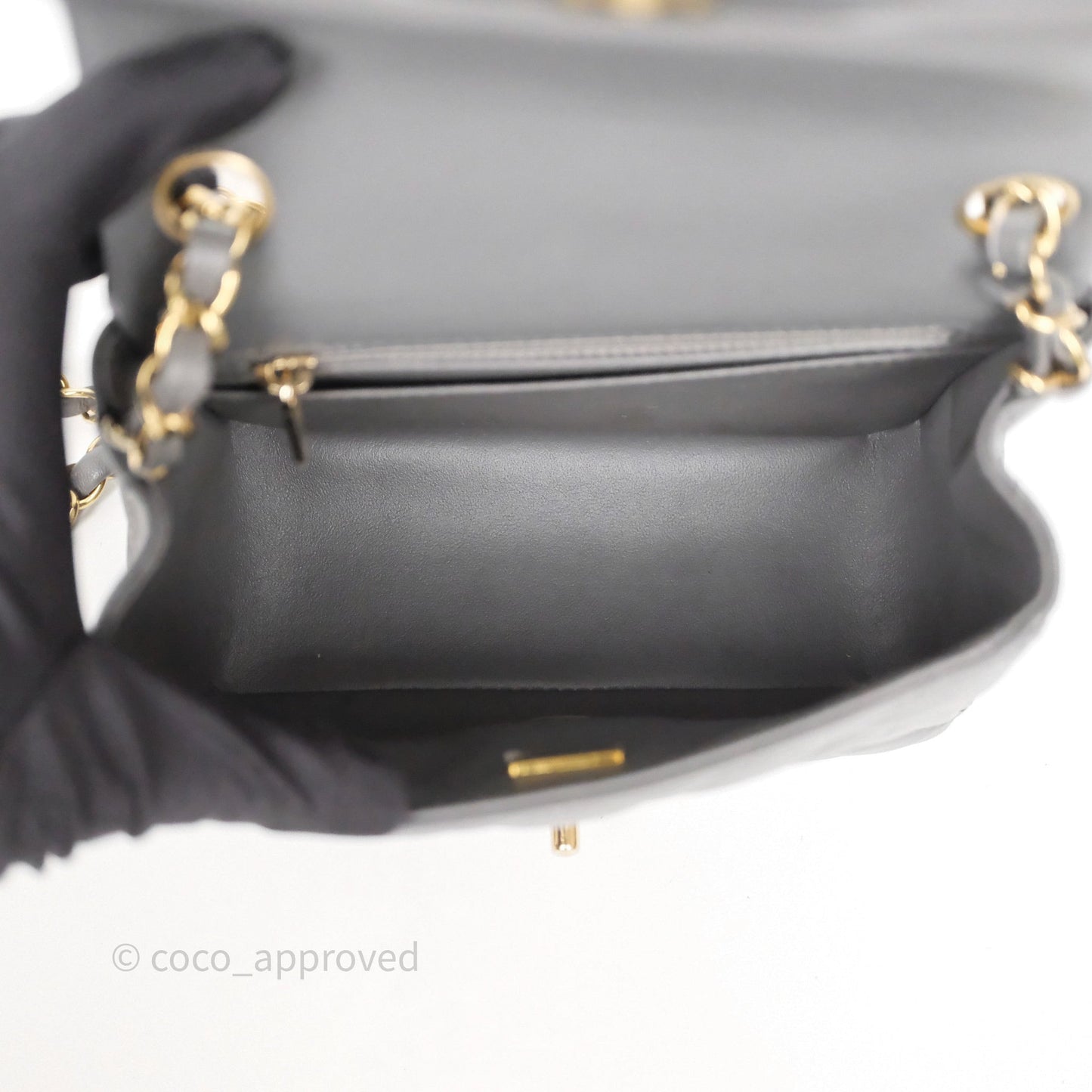 Chanel Mini Square Grey Lambskin Gold Hardware