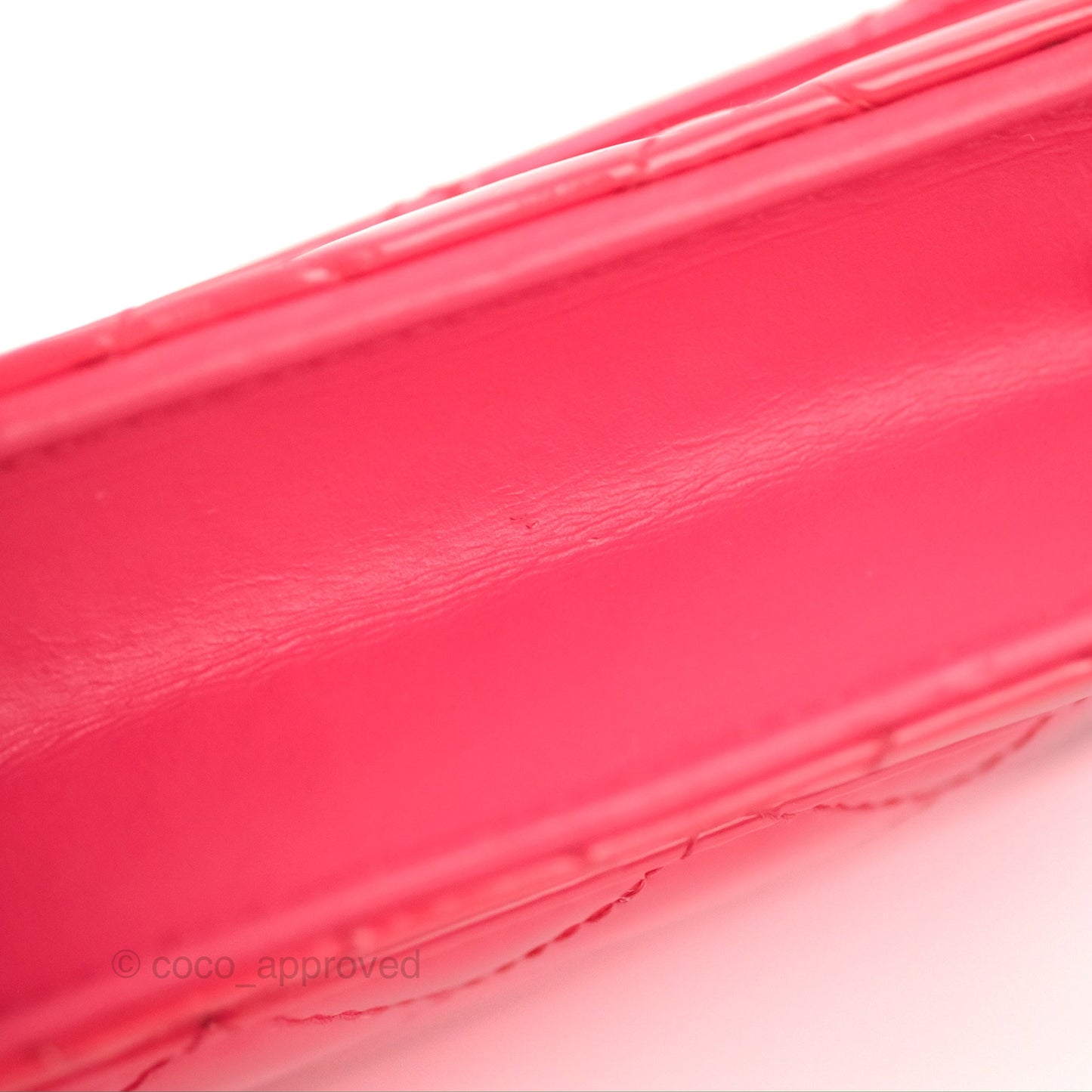 Chanel Quilted Classic Wallet on Chain WOC Pink Patent Silver Hardware