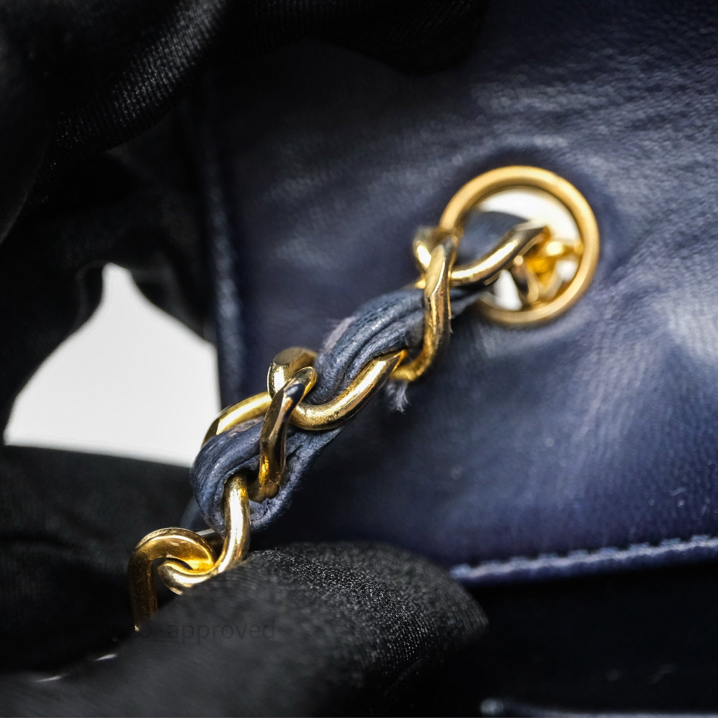 Chanel Vintage Flap Bag Quilted Navy Lambskin Gold Hardware